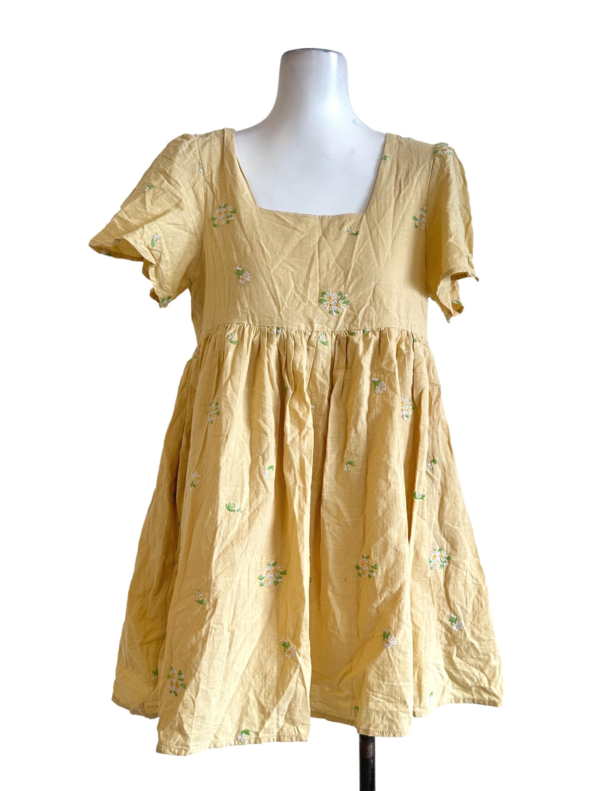 Light Yellow Flower Embroidered Romper