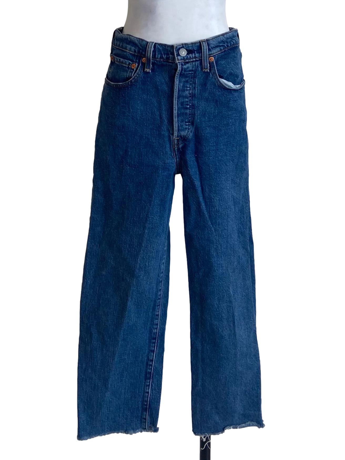 Blue Herringbone Straight Jeans