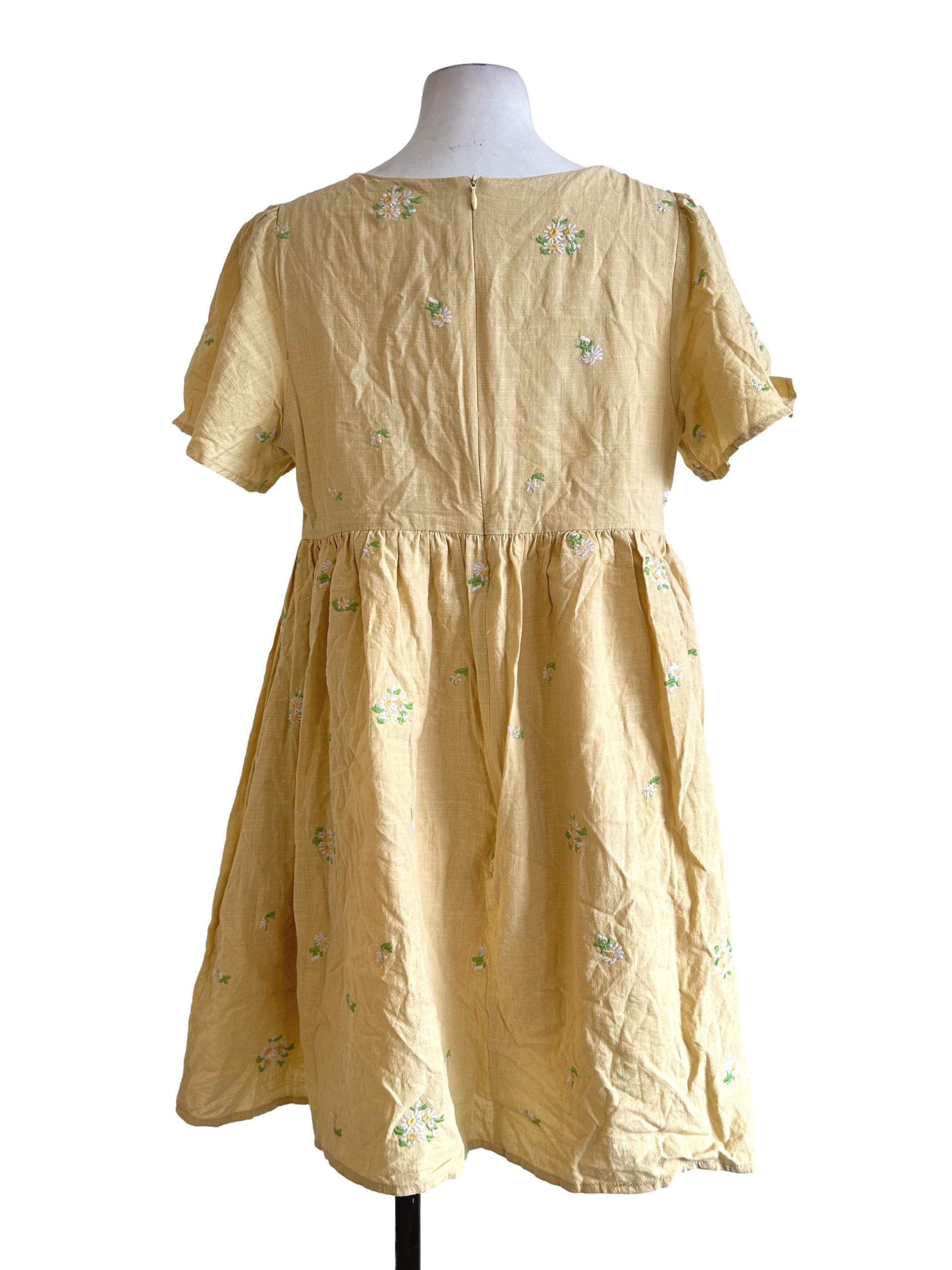 Light Yellow Flower Embroidered Romper
