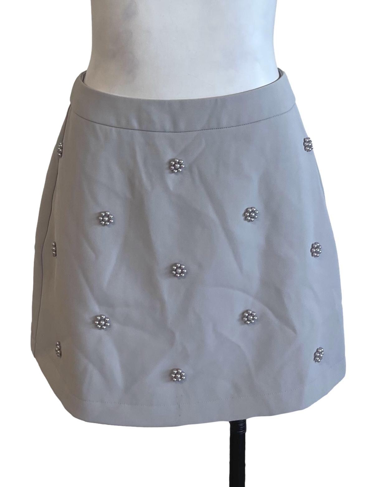 Pale Grey Beaded Floral Mini Skirt