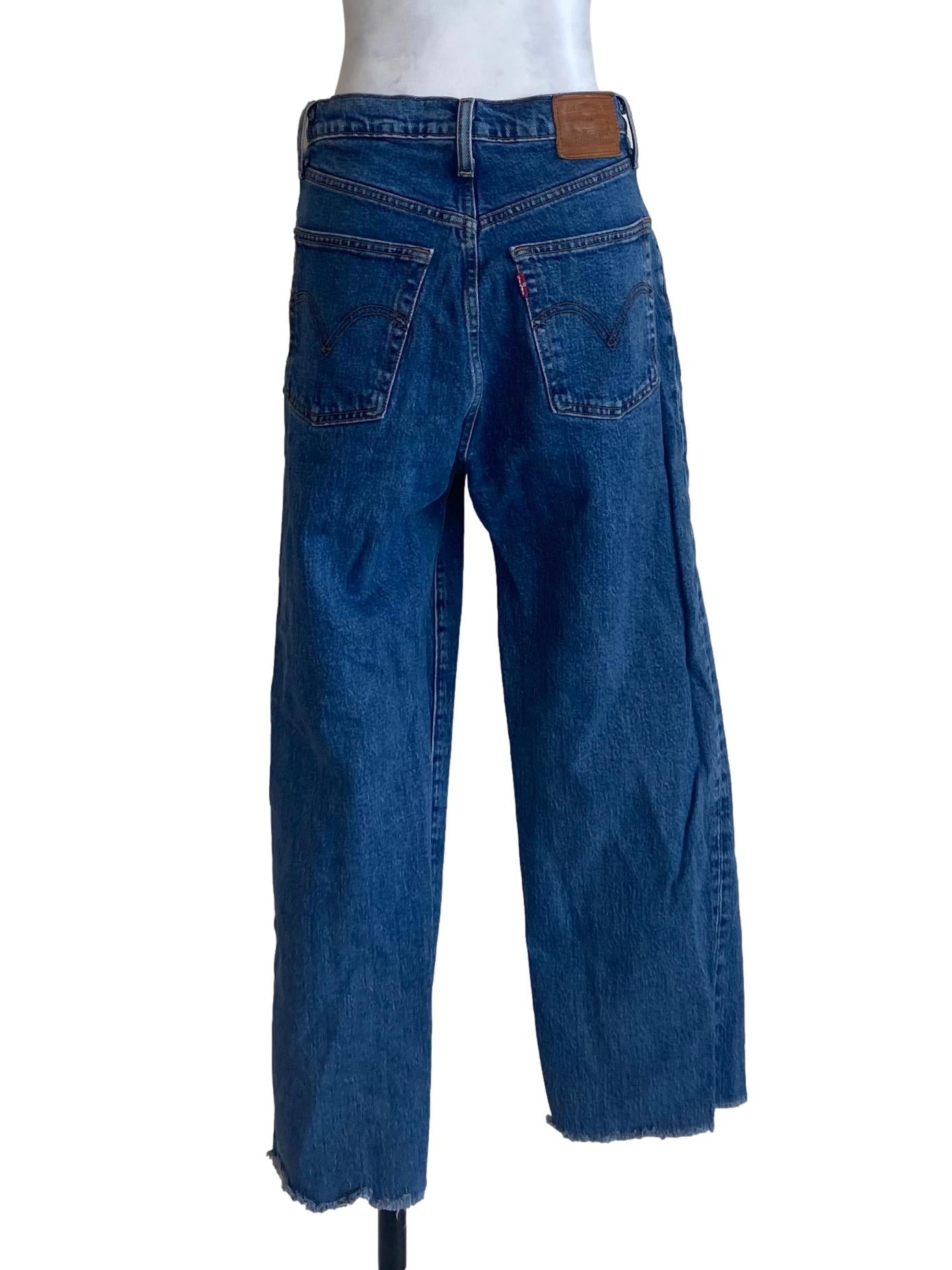 Blue Herringbone Straight Jeans