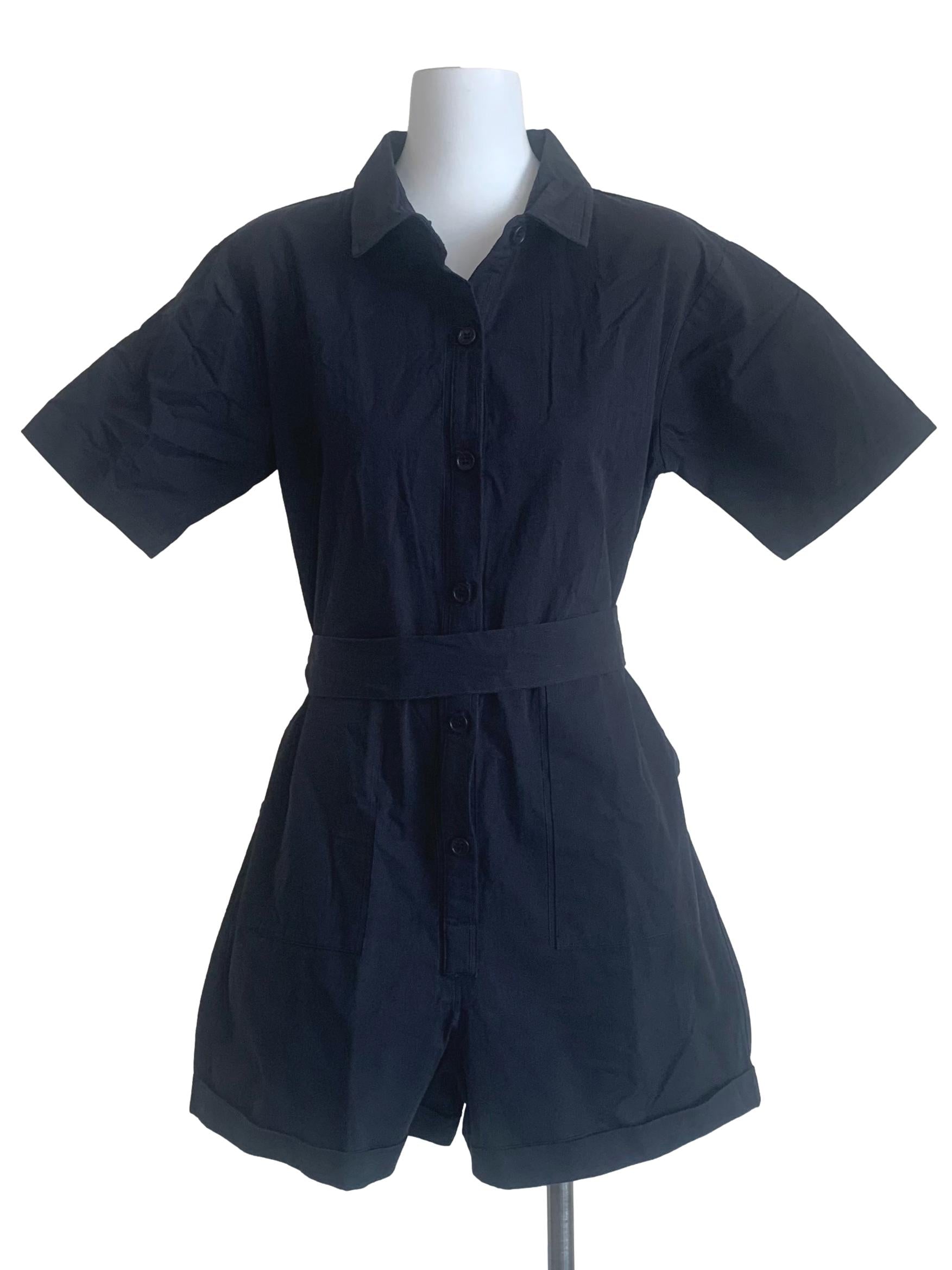 Blue Cotton Button-Down Romper OSN