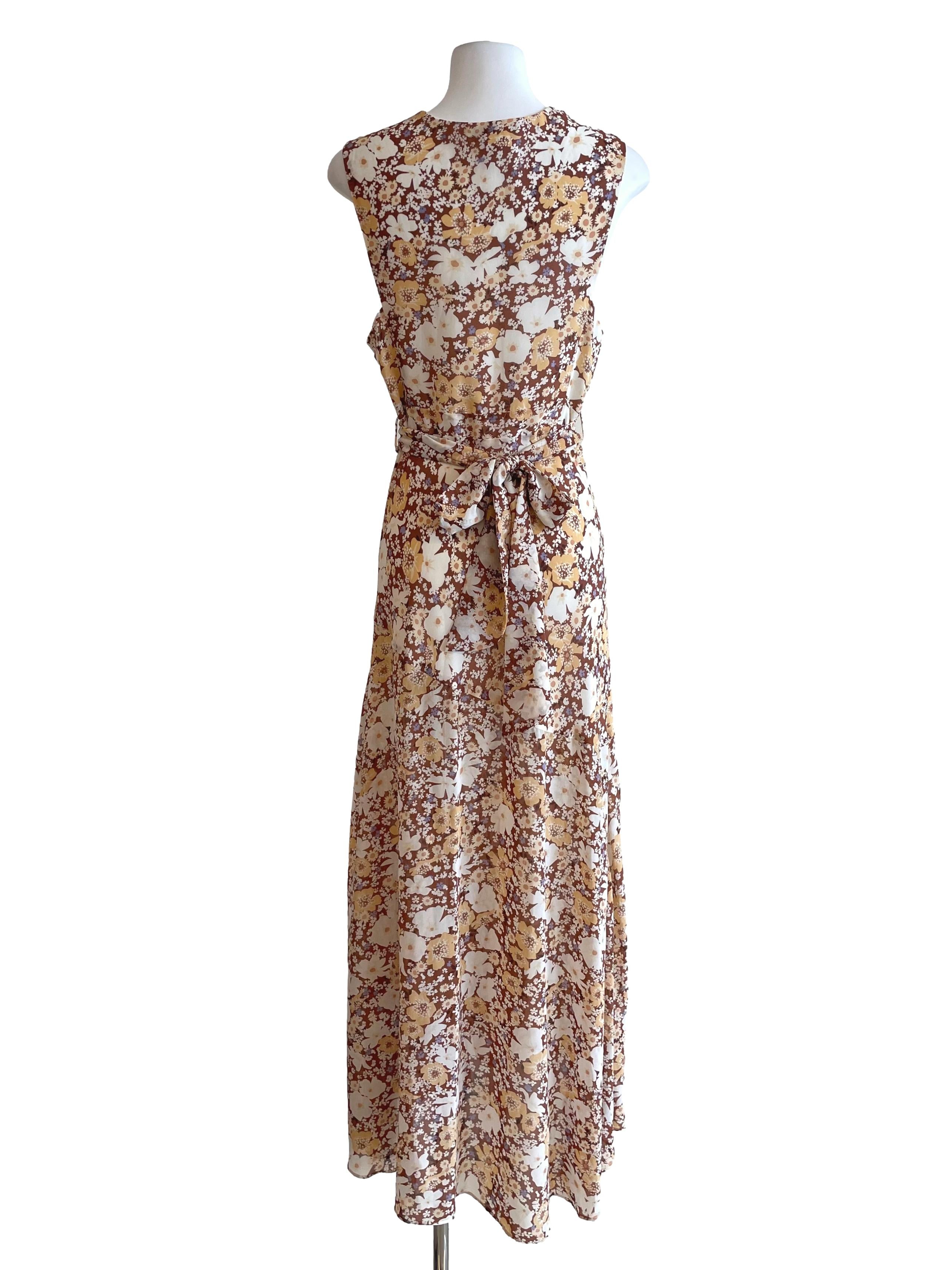 Caramel Floral V Neck Dress
