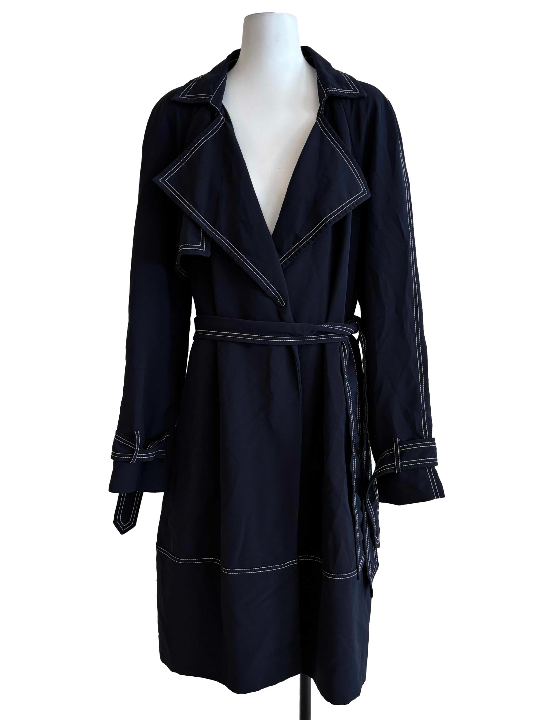 Blue Black Surplice Long Jacket
