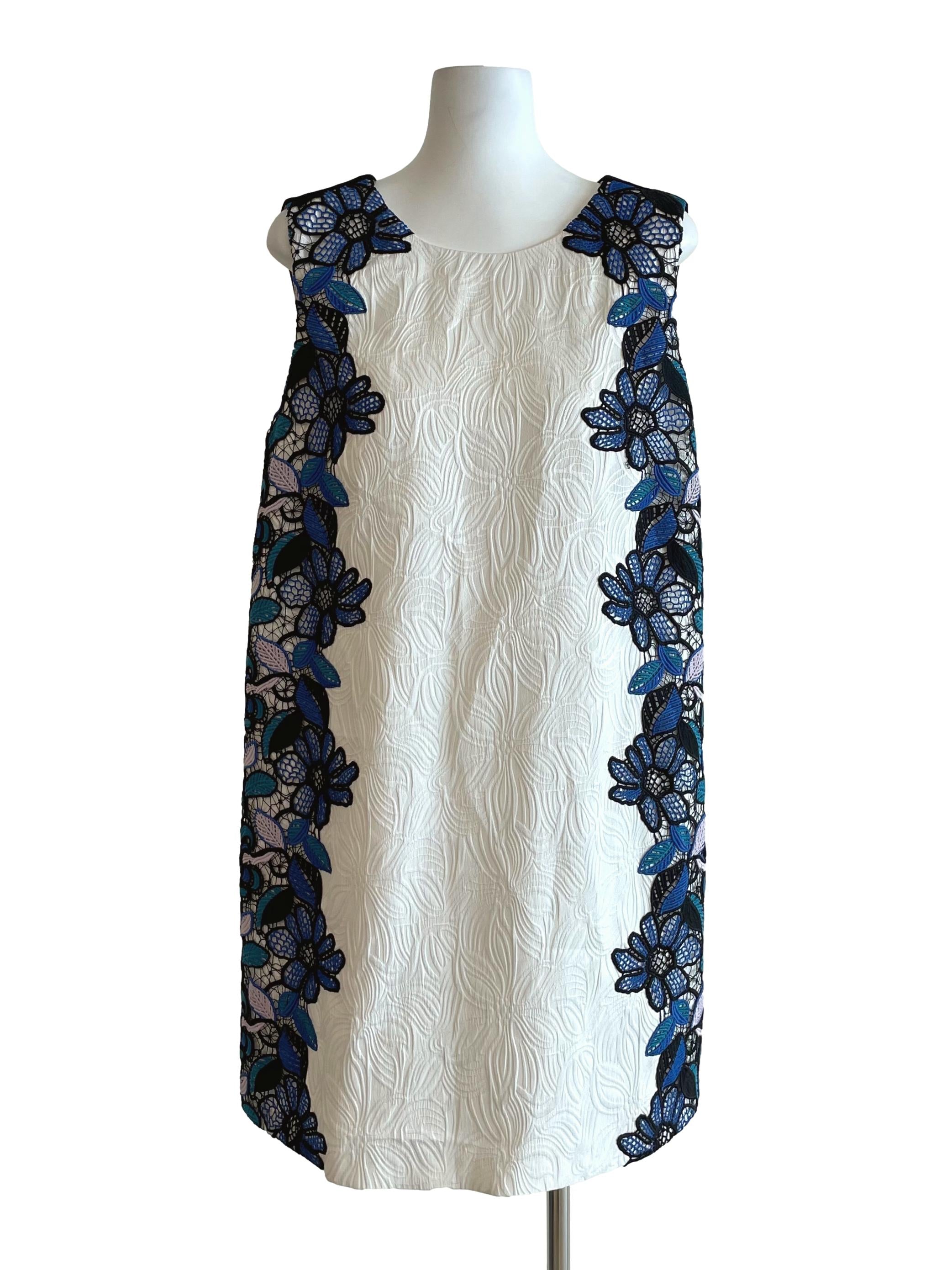 White & Black Embroidery A-Line Dress