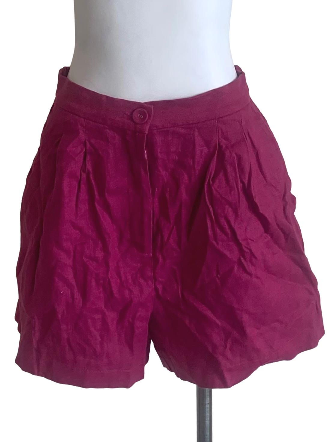 Magenta Textured Linen Shorts OSN
