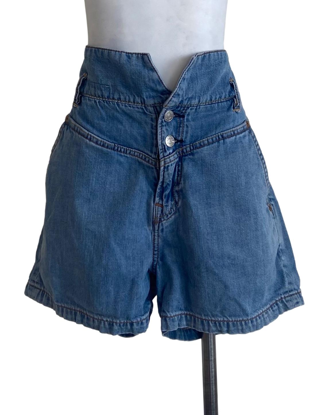 Blue Twill Highwaist Denim Shorts