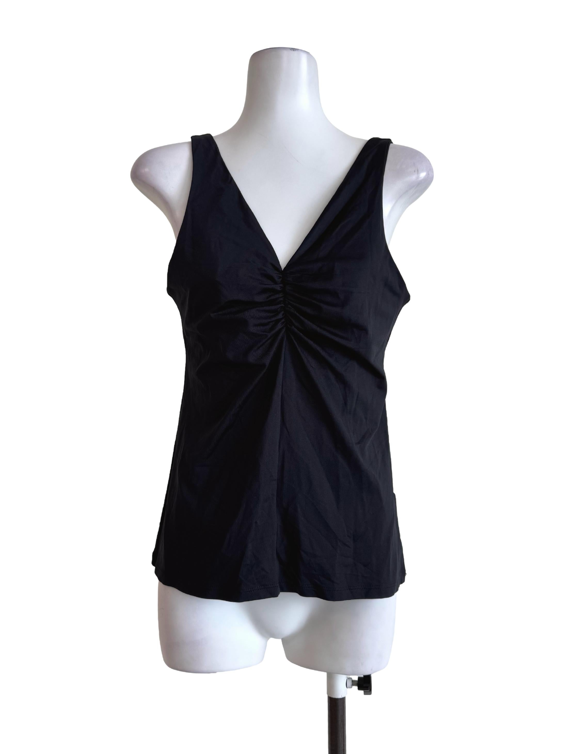 Elastic Black V Neck Top