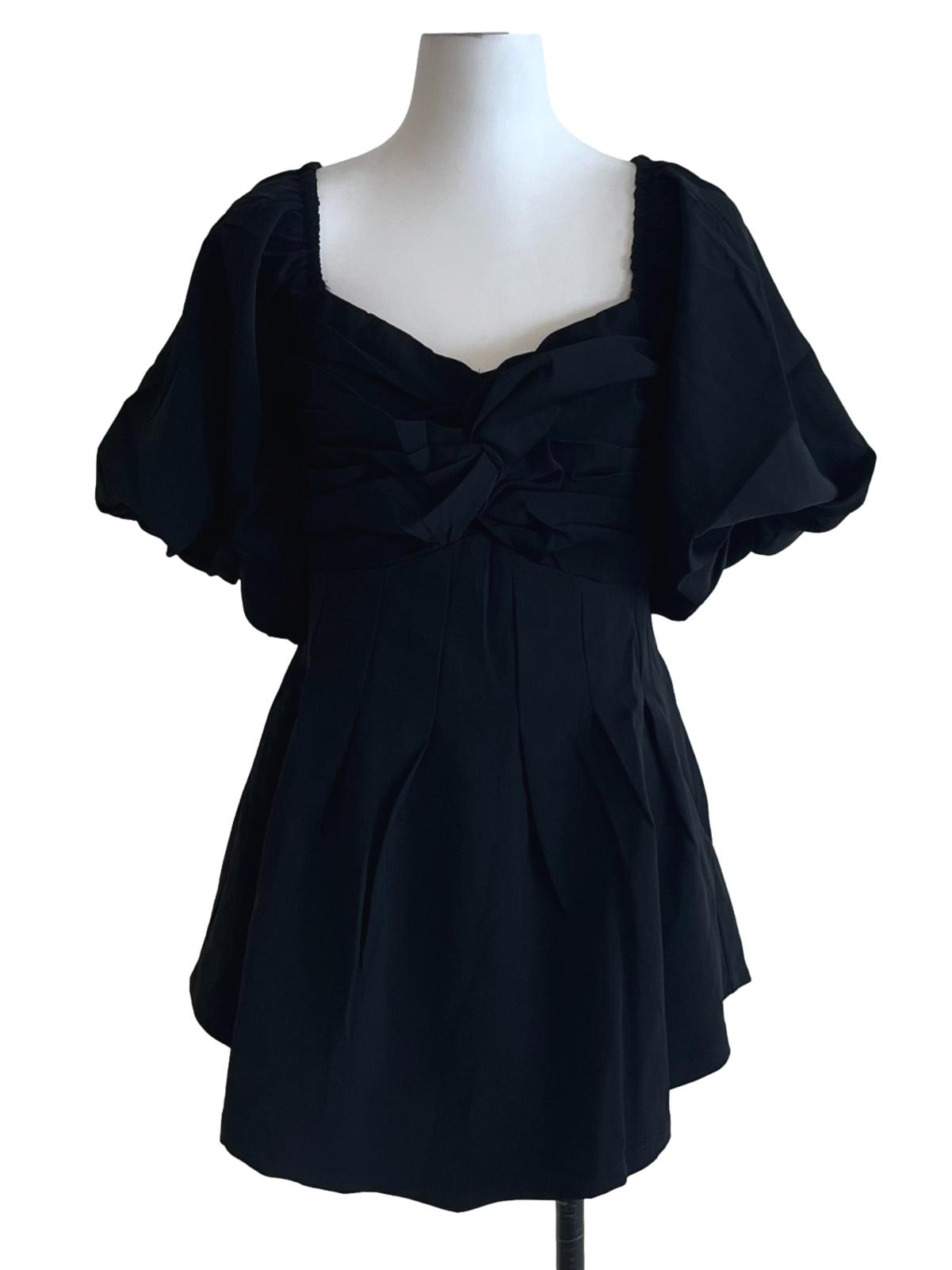 Black Square Neckline Empire Dress