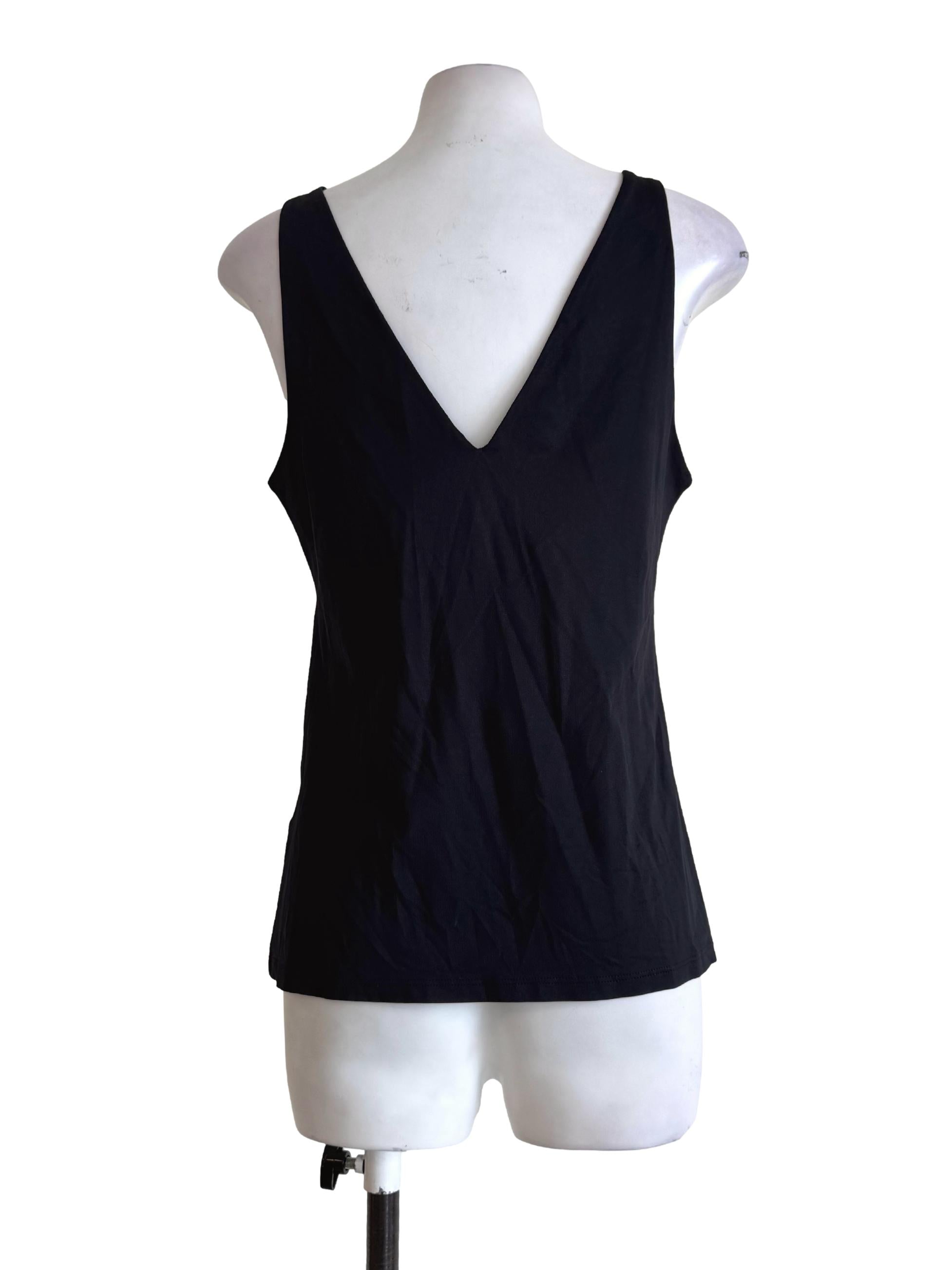 Elastic Black V Neck Top