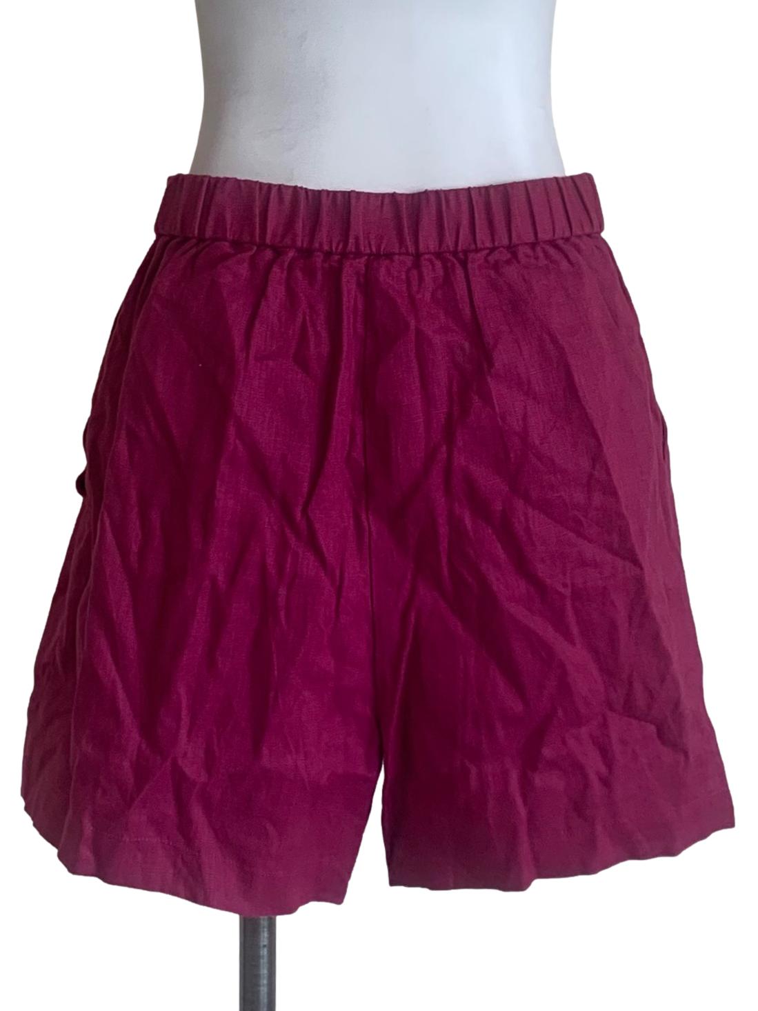 Magenta Textured Linen Shorts OSN