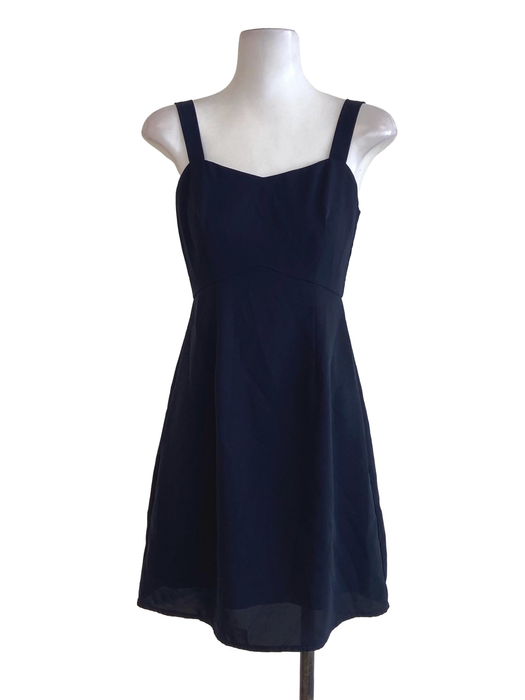 Denim Blue Herringbone Sweetheart Neck Babydoll Dress