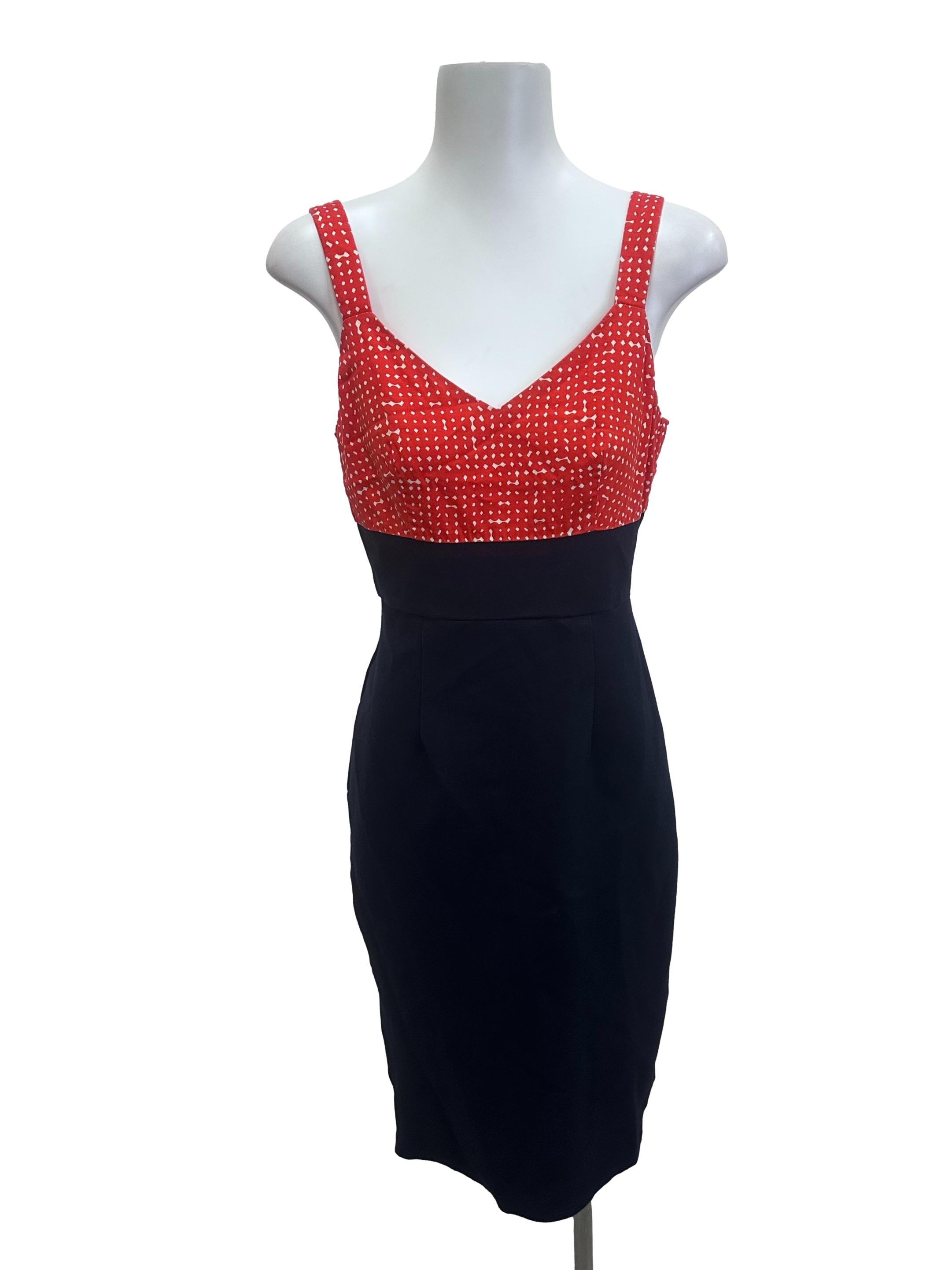 Red Polka Dot Navy Sheath Dress