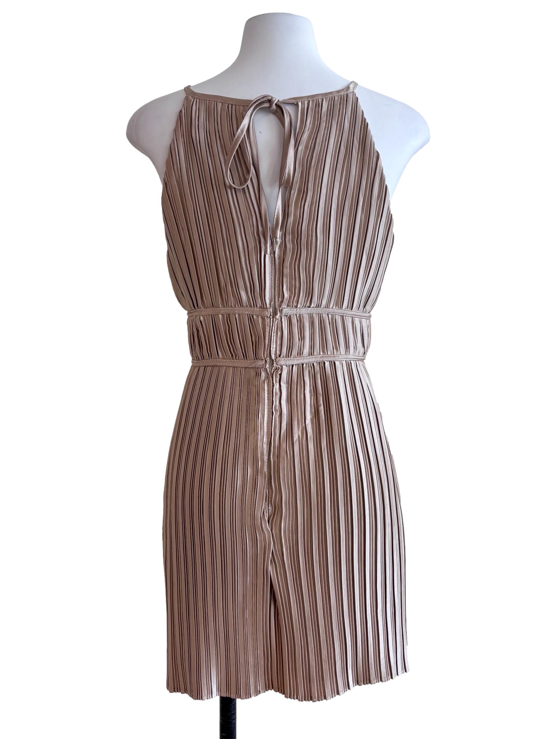 Champagne Pleated Mini Dress