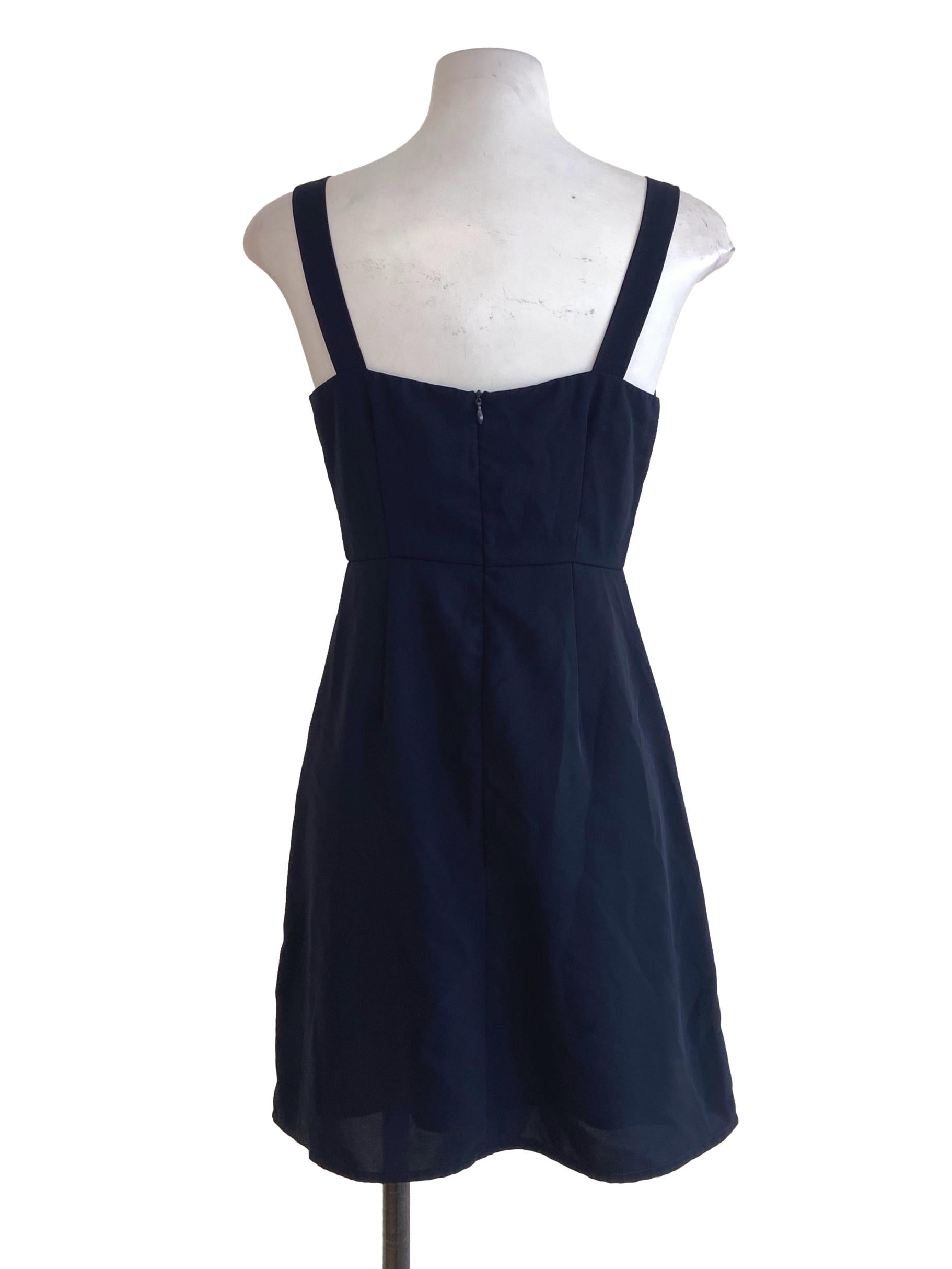 Denim Blue Herringbone Sweetheart Neck Babydoll Dress