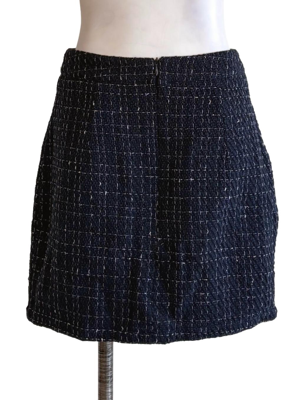 Navy Blue Tweed Buttoned Skirt