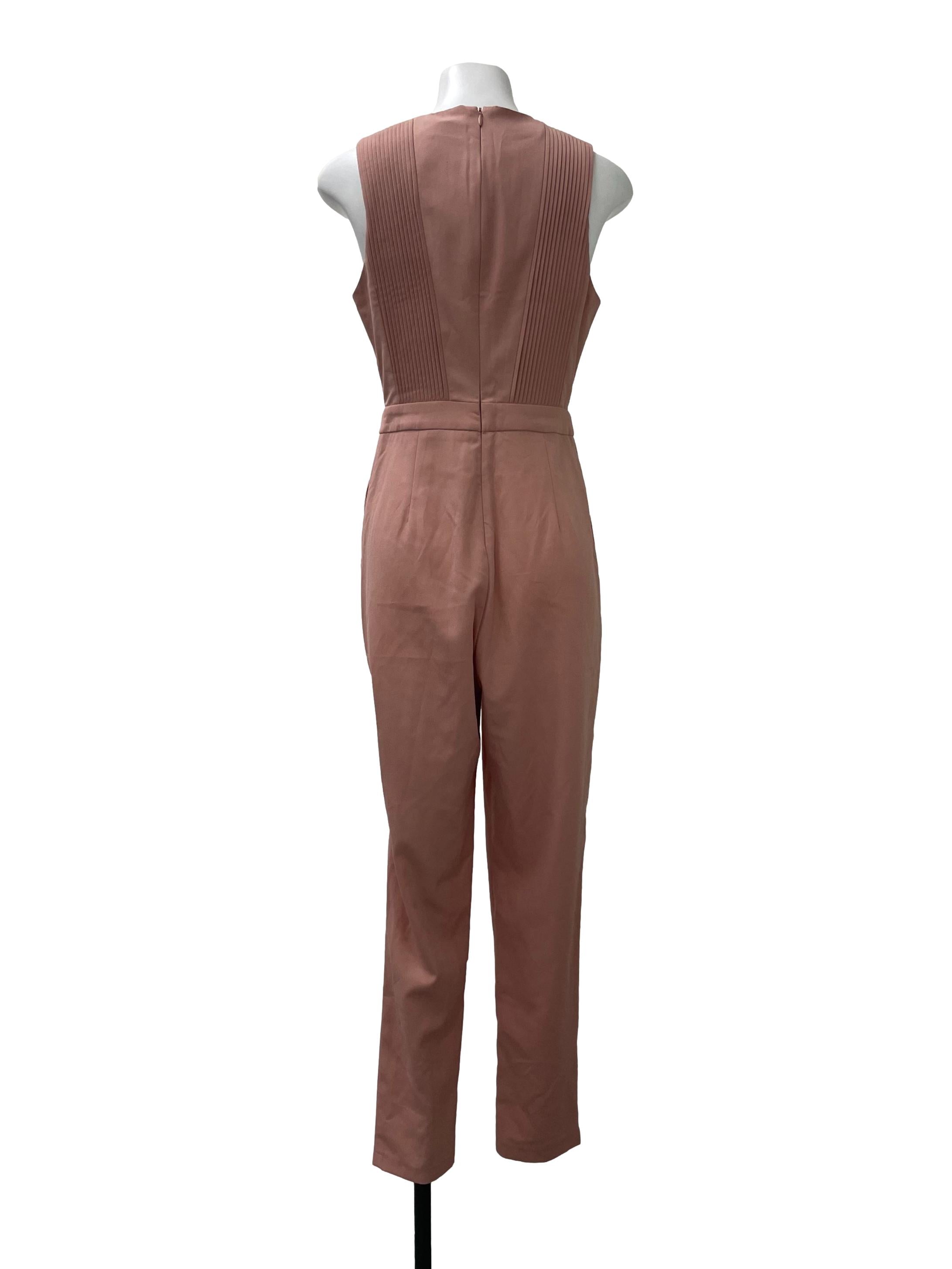 Pink Pleated Slim Cut Jumpsuit