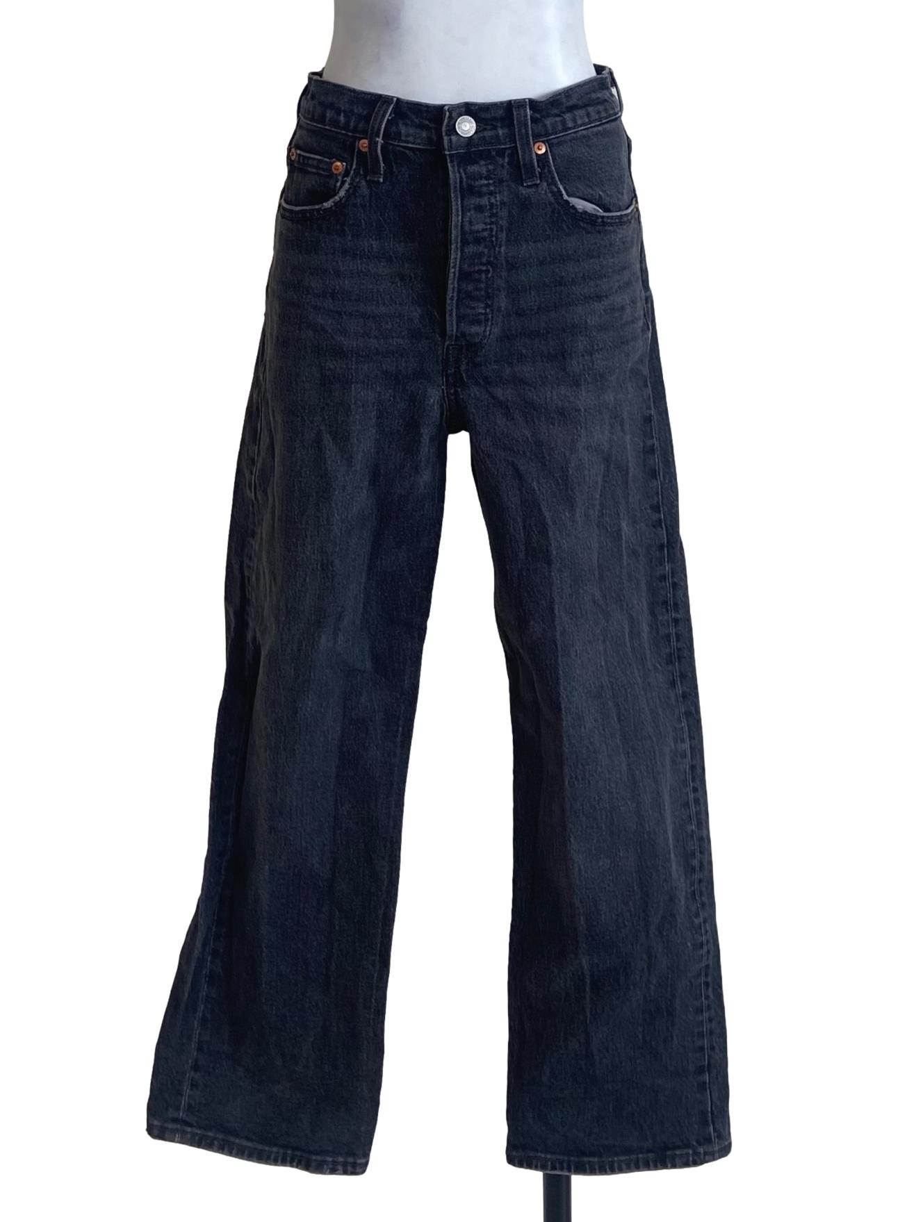 Black Herringbone Straight Jeans