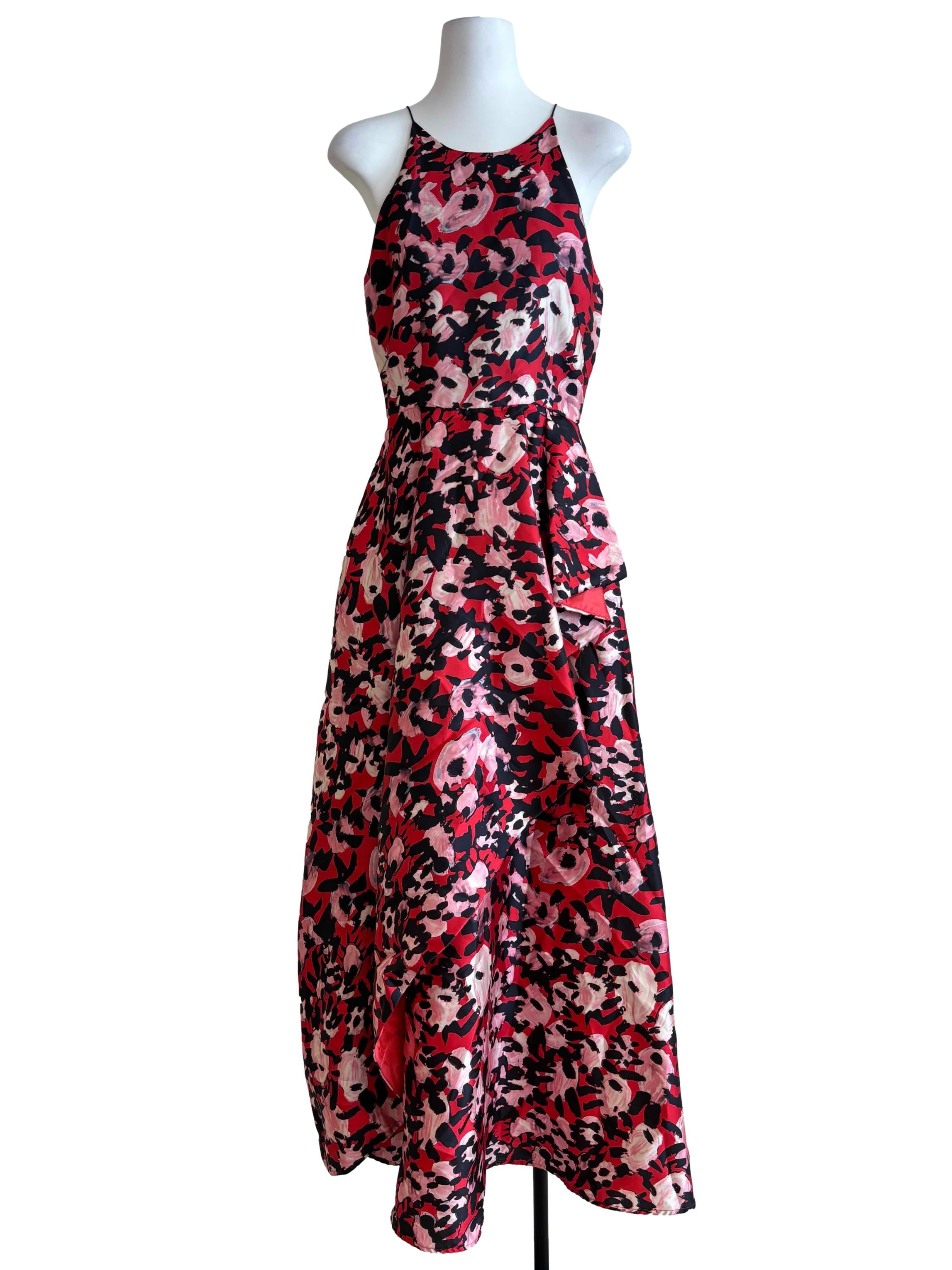 Ruby Red Printed Halter A-Line Dress