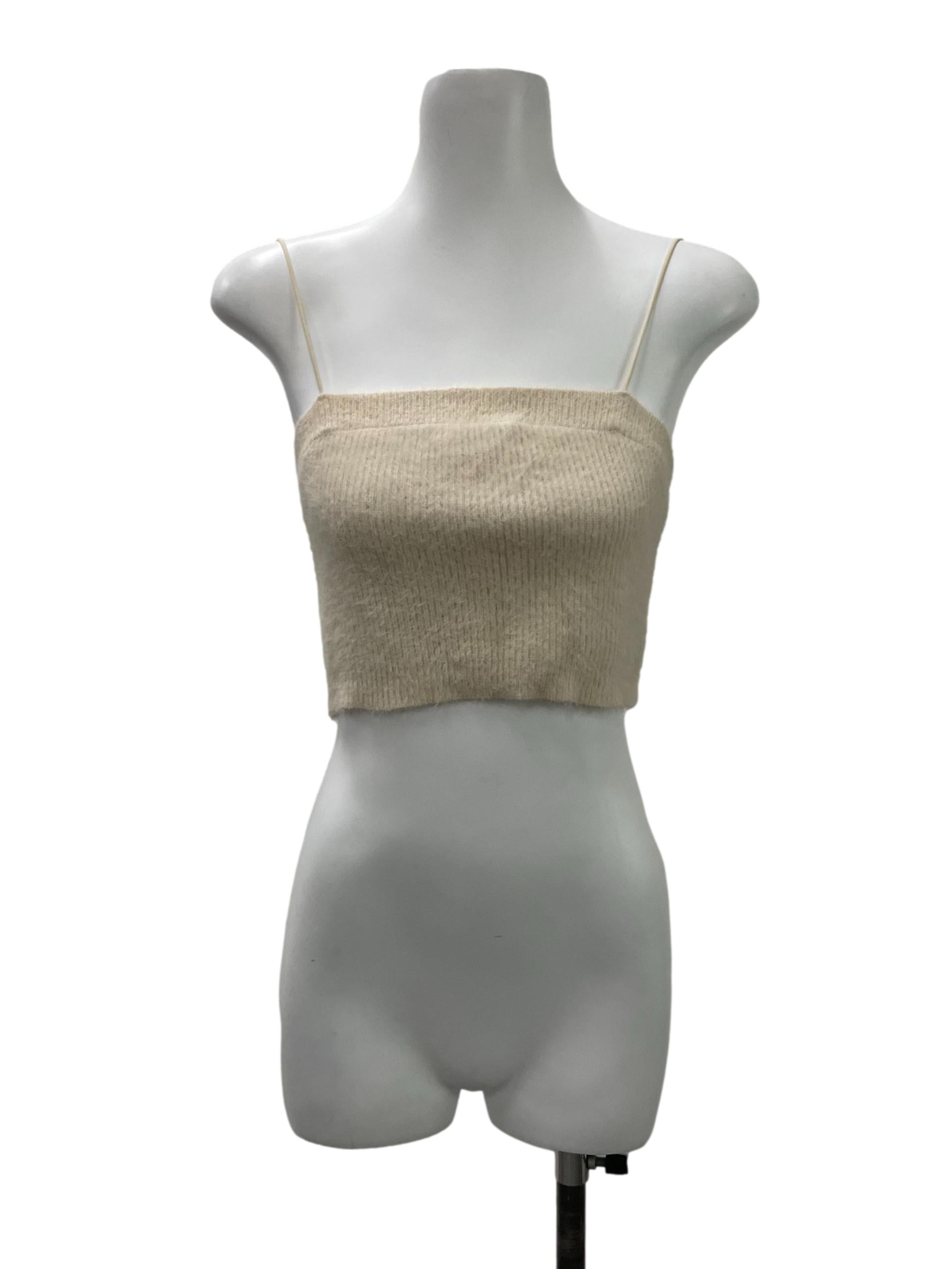 Beige Furry Cami Crop Top