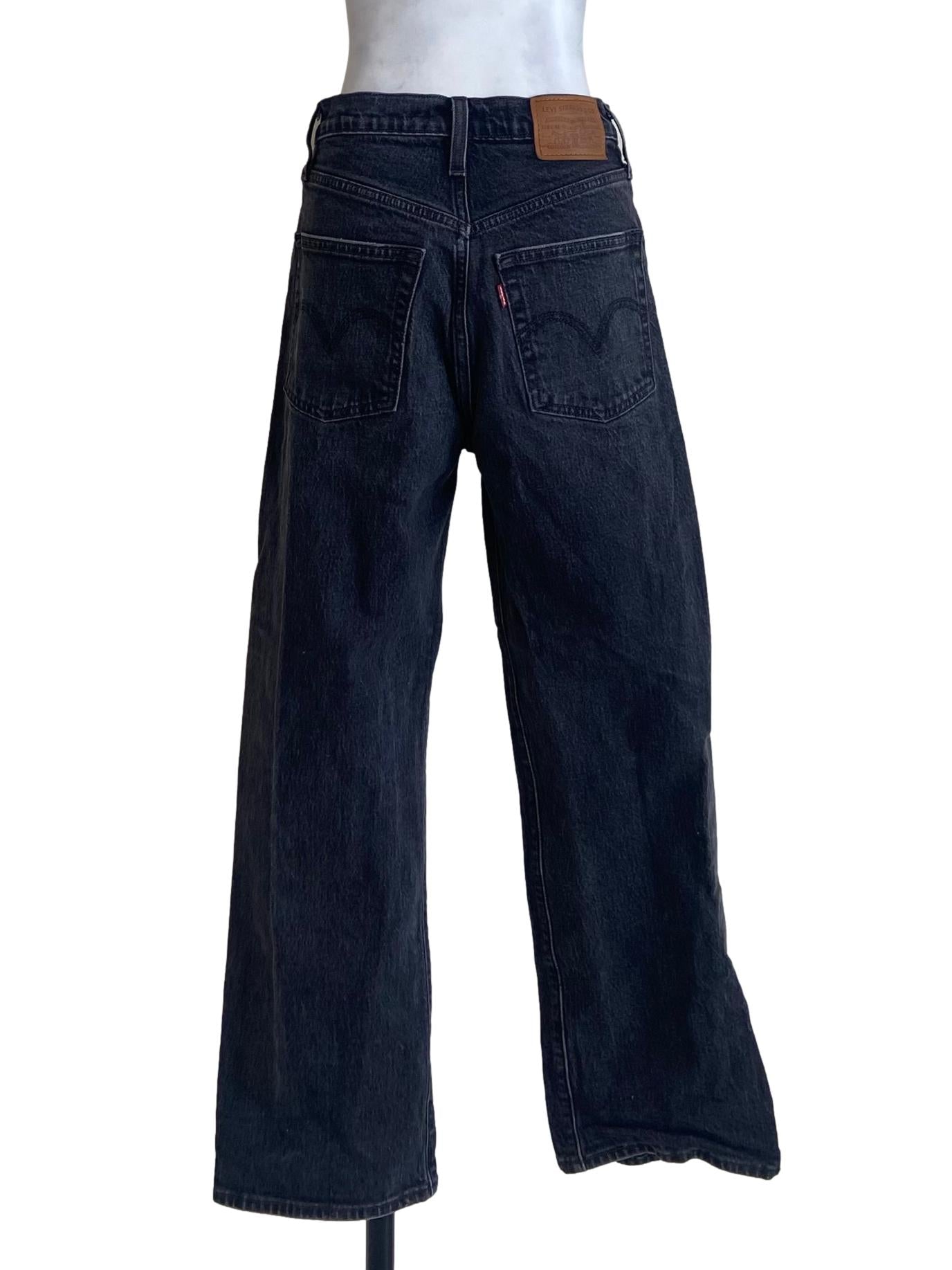 Black Herringbone Straight Jeans