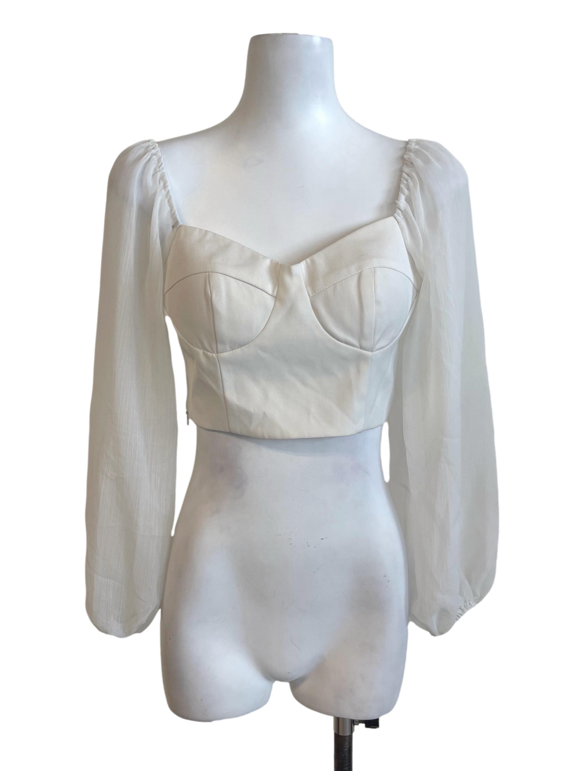 Off White Sheer Sleeves Top