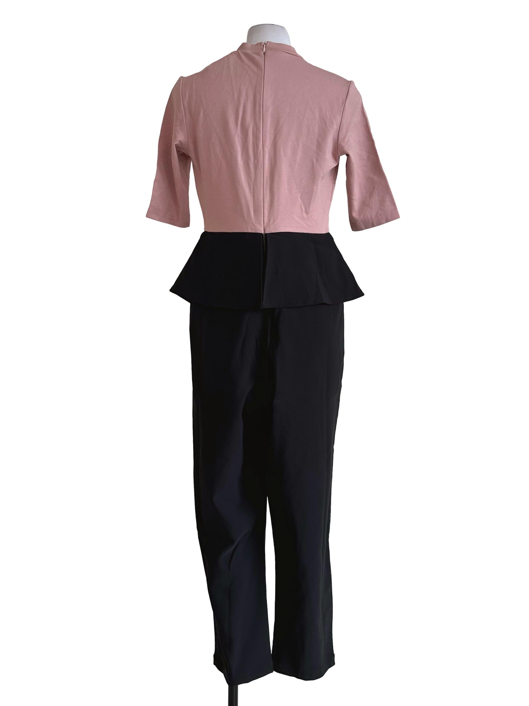 Blush Pink And Black Peplum Jumpsuit