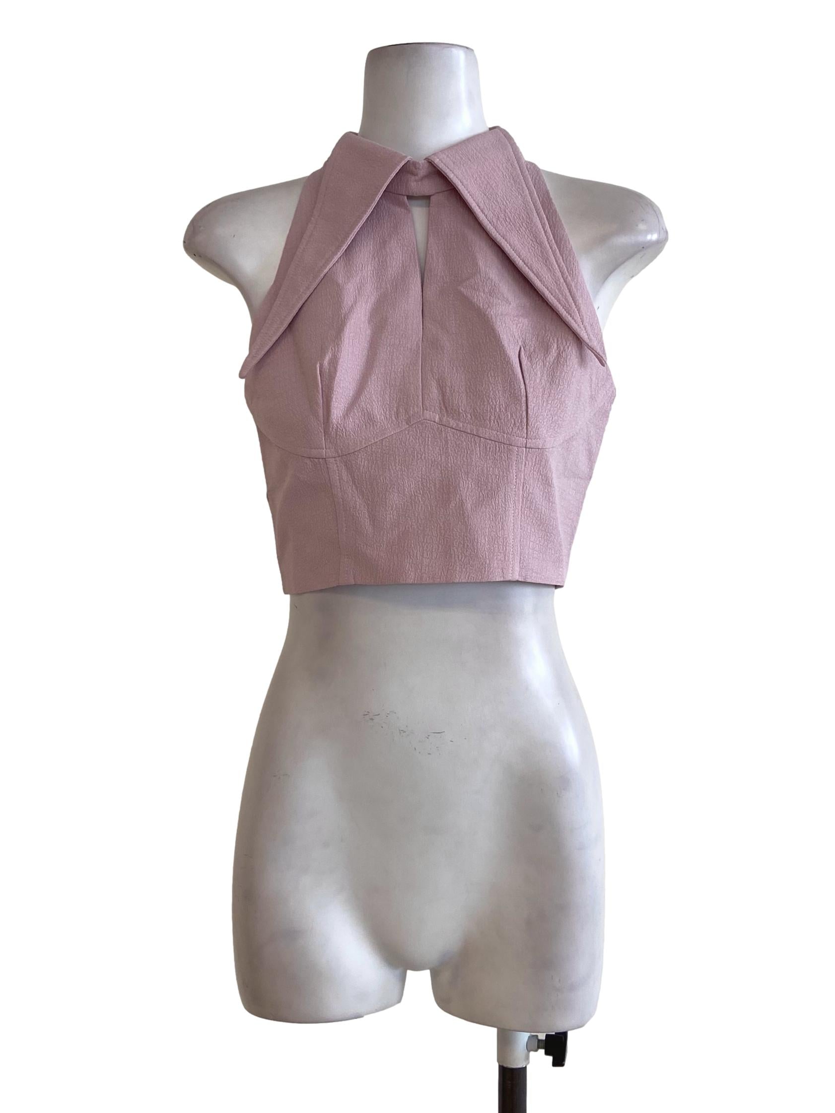 Flamingo Pink Nailshead Sleeveless Crop Top
