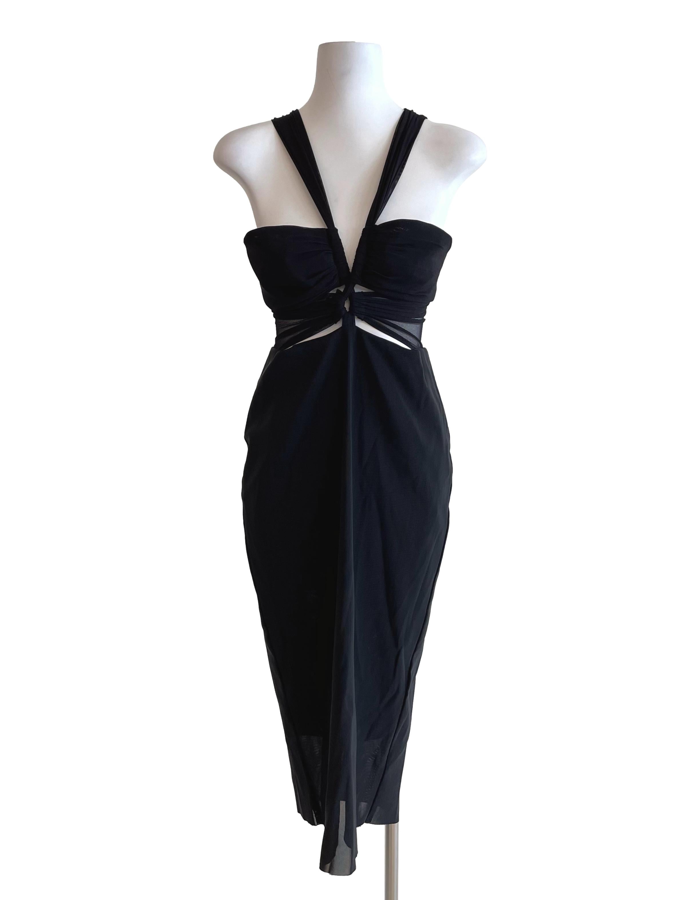 Black Mesh Waist Bodycon Dress