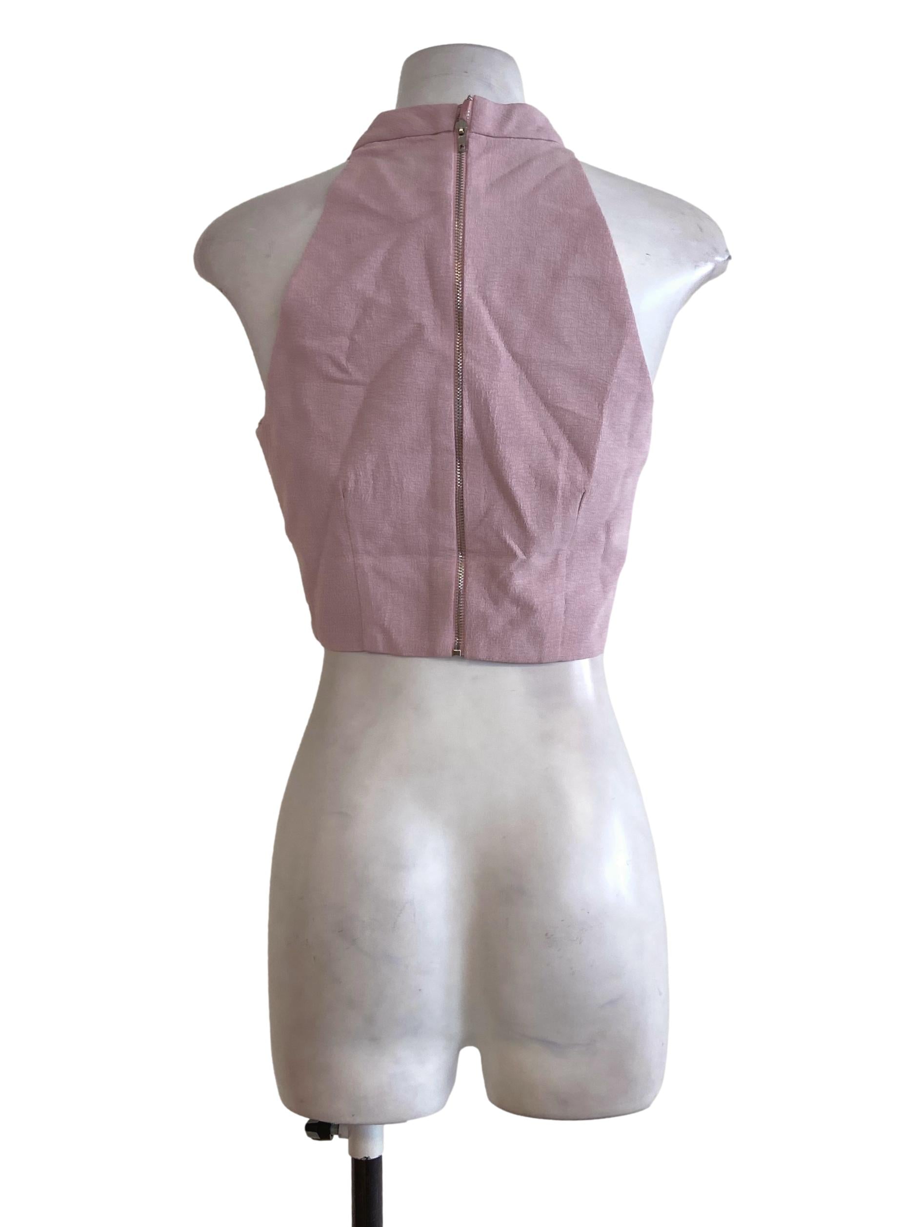Flamingo Pink Nailshead Sleeveless Crop Top