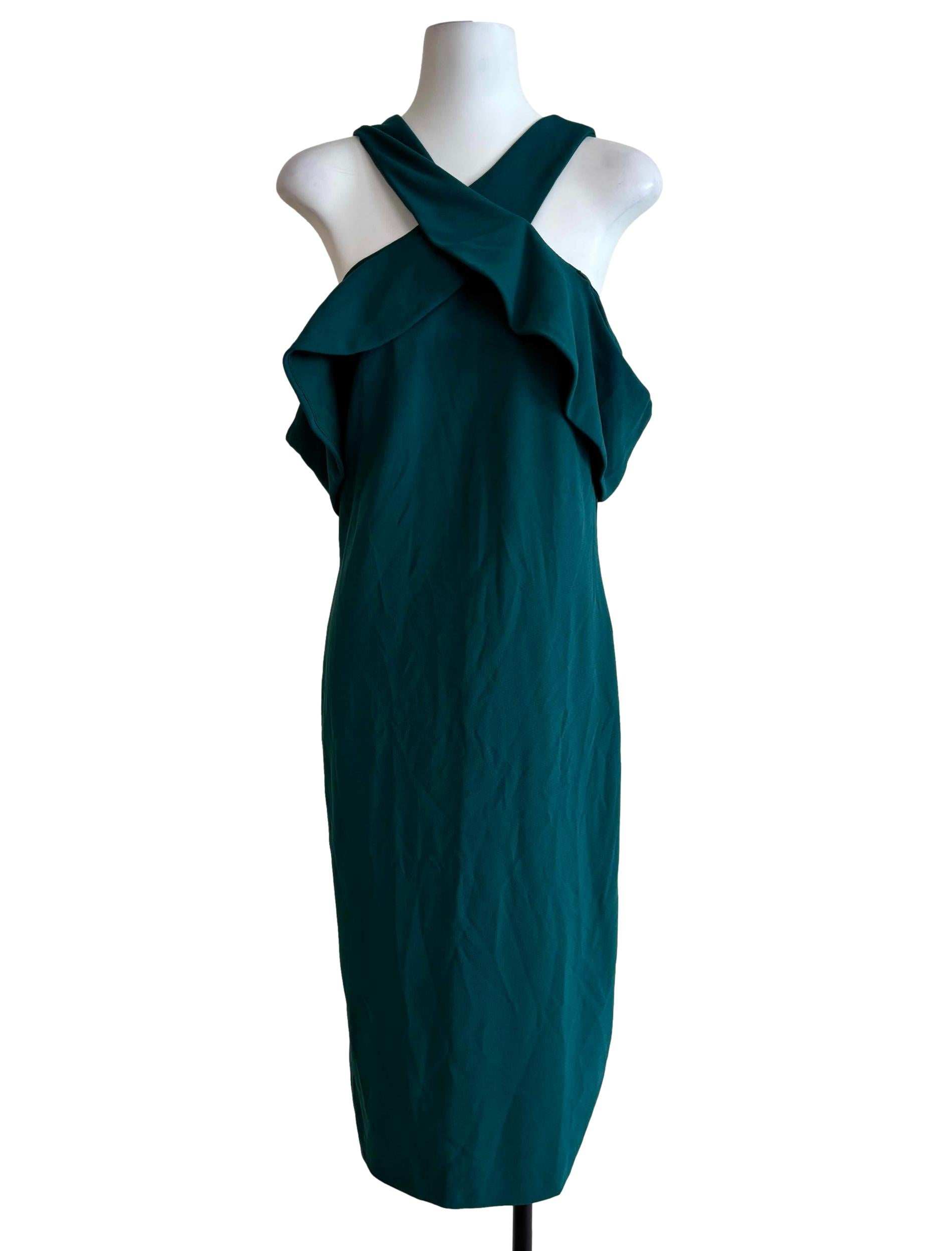 Emerald Green Cross Neck Pencil Dress
