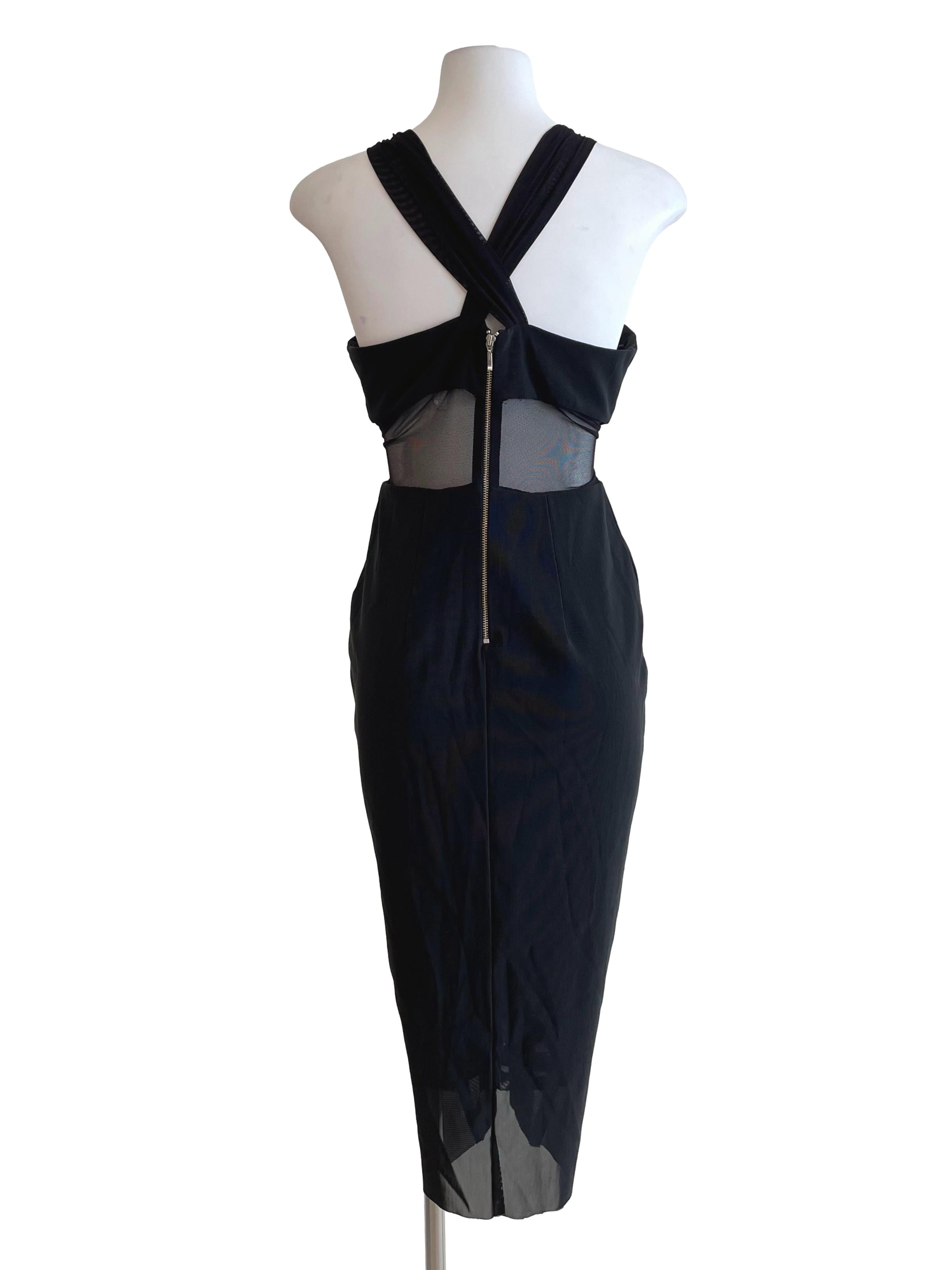 Black Mesh Waist Bodycon Dress