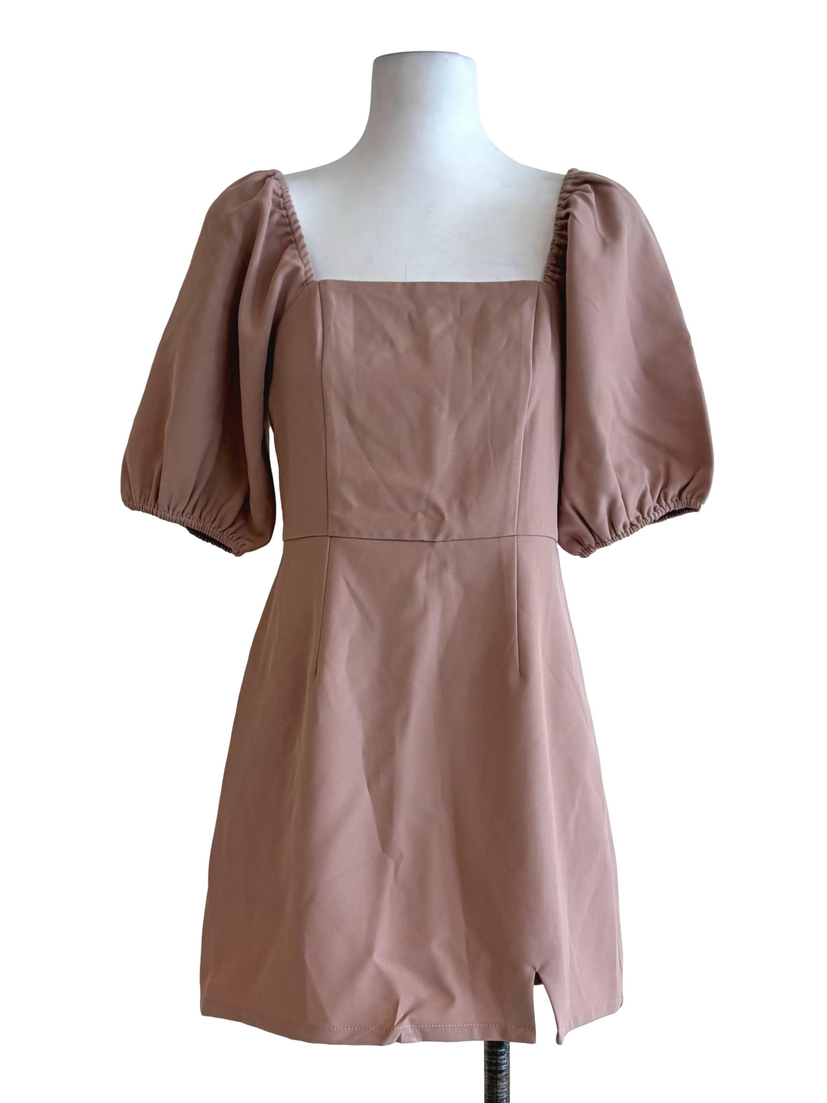 Blush Pink Puff Sleeve A-Line Dress