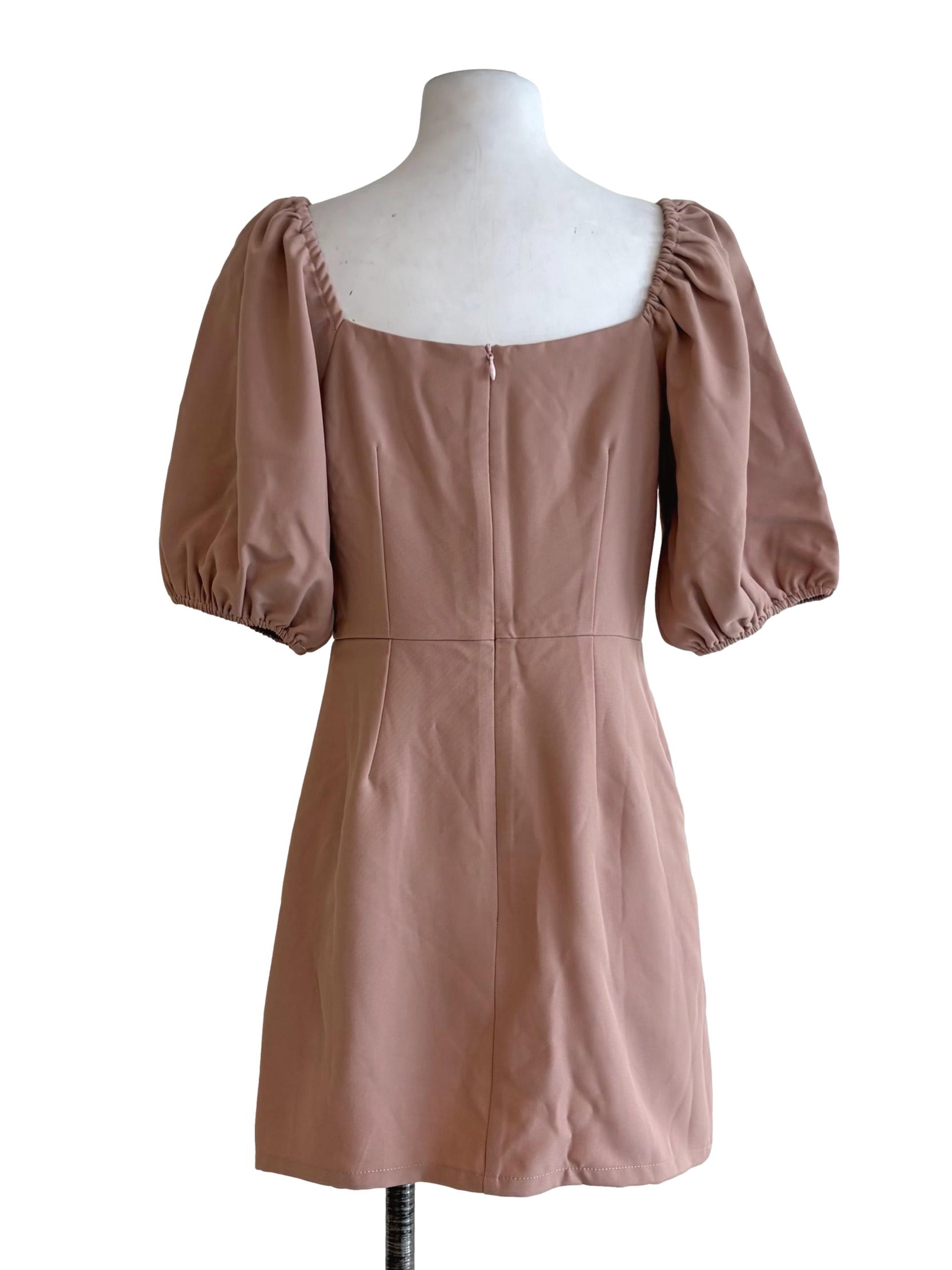Blush Pink Puff Sleeve A-Line Dress