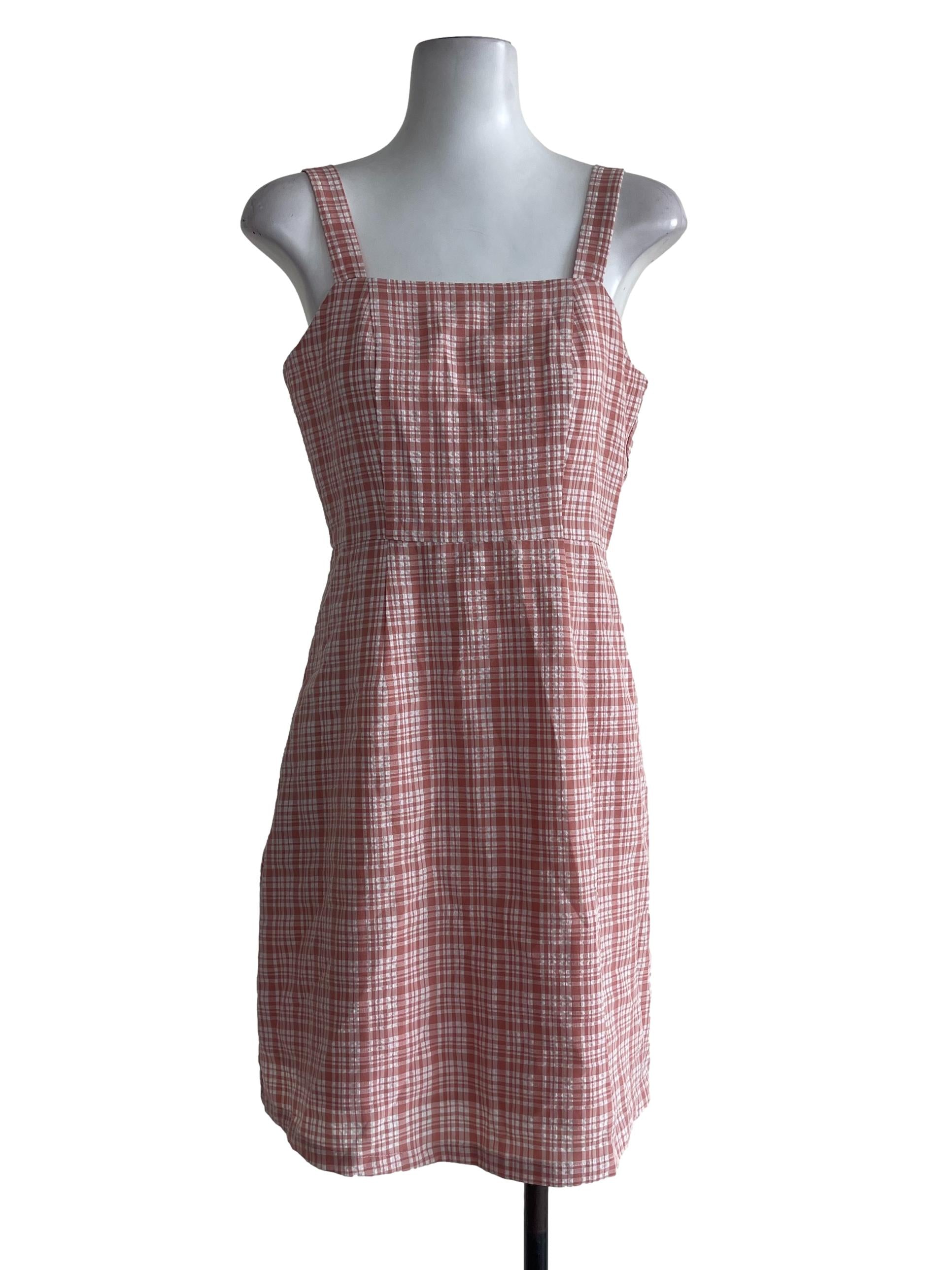 Salmon Pink Checkered Mini Dress