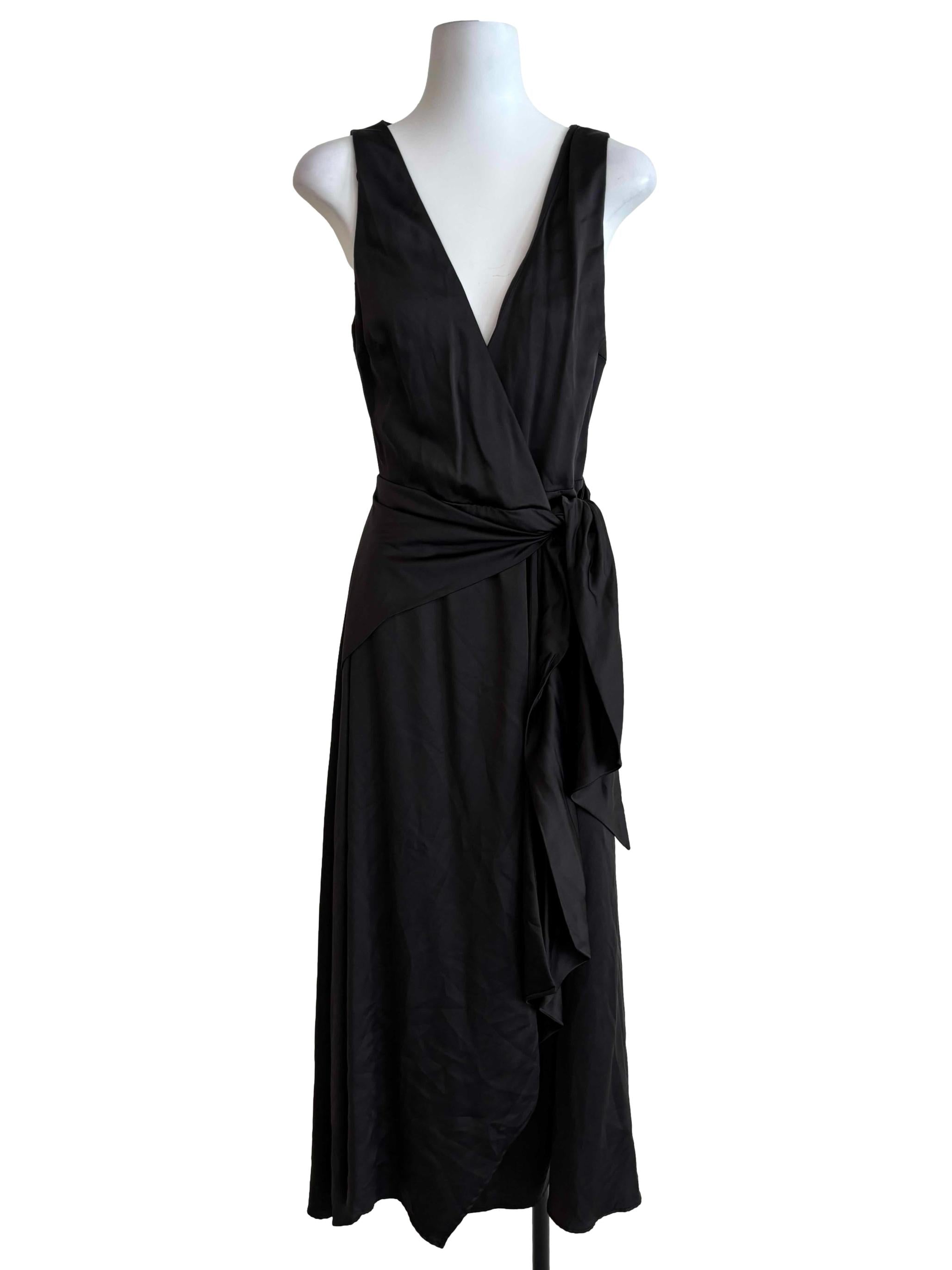 Jade Black Satin Wrap Dress
