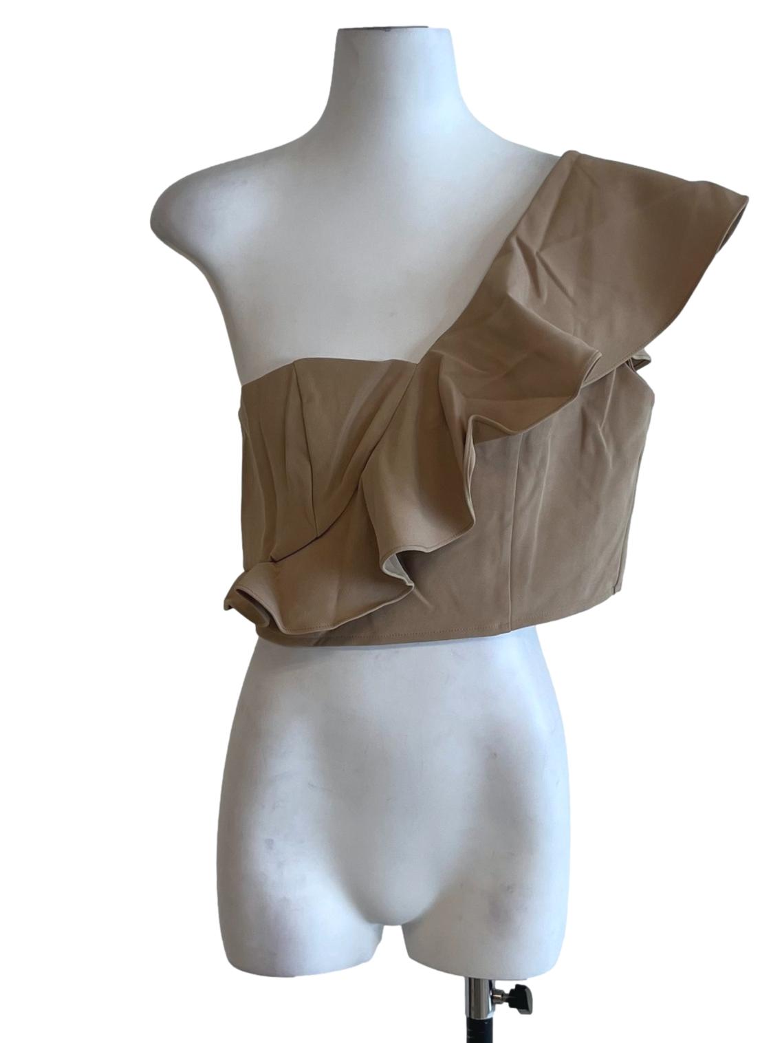 Beige Asymmetrical Neckline Blouse