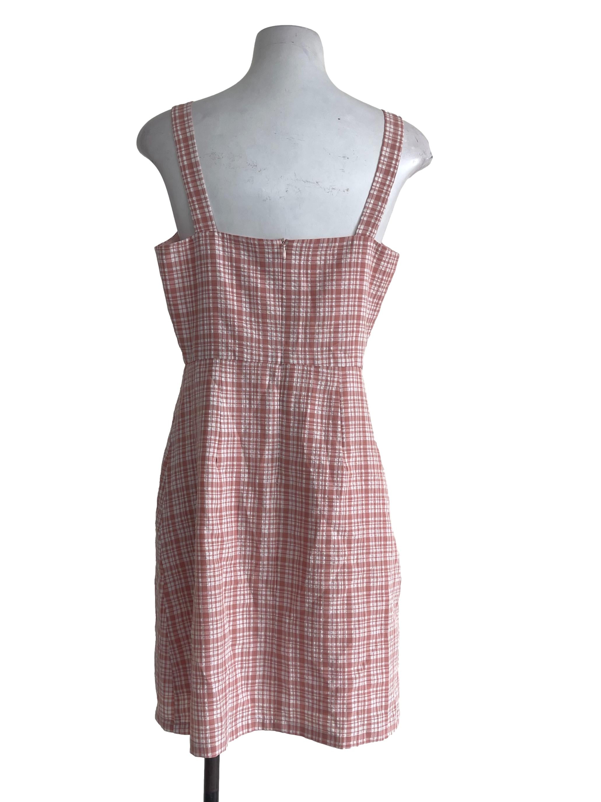 Salmon Pink Checkered Mini Dress