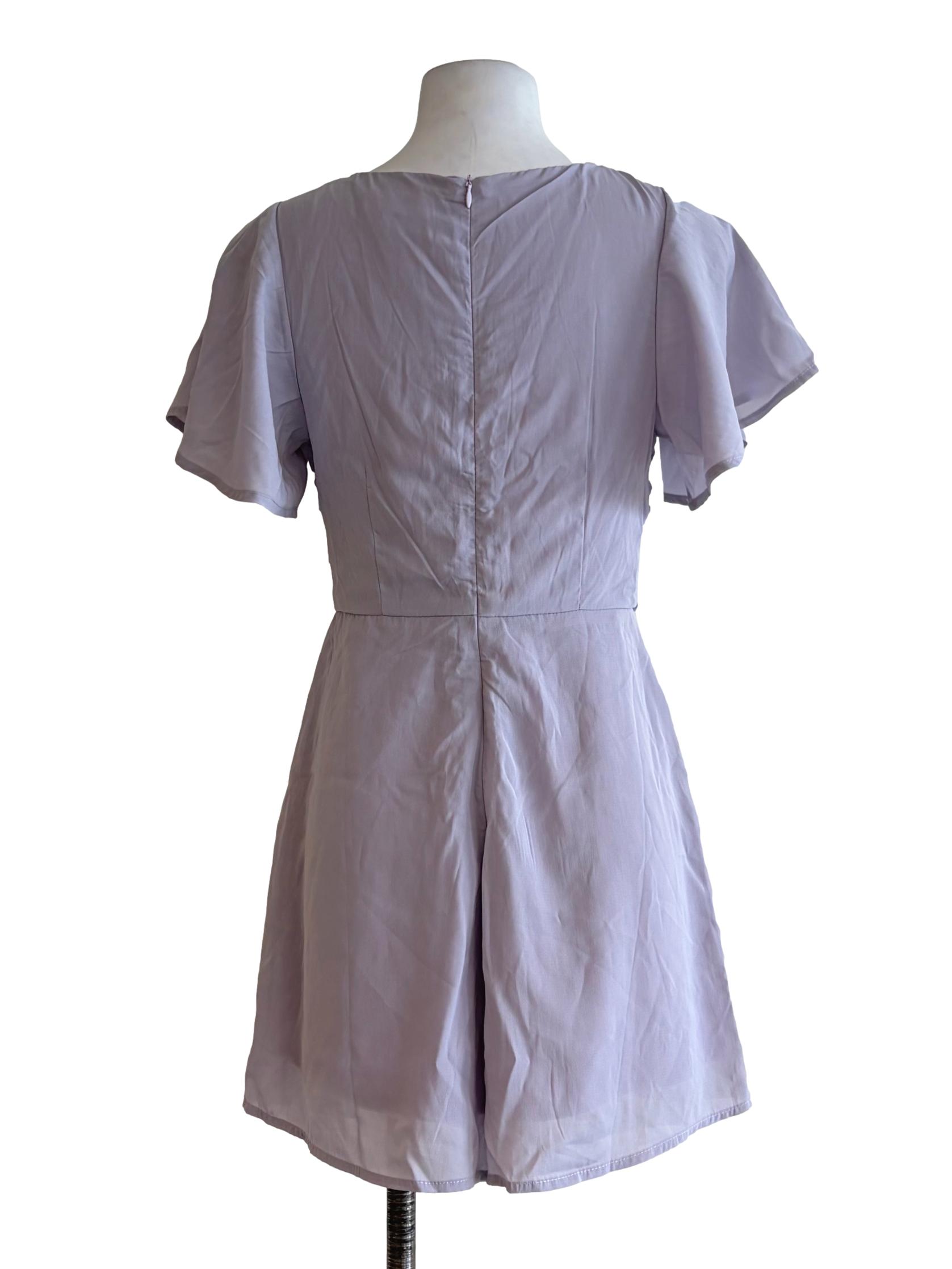 Lilac Purple Scrunched Front Flutter Sleeve Romper