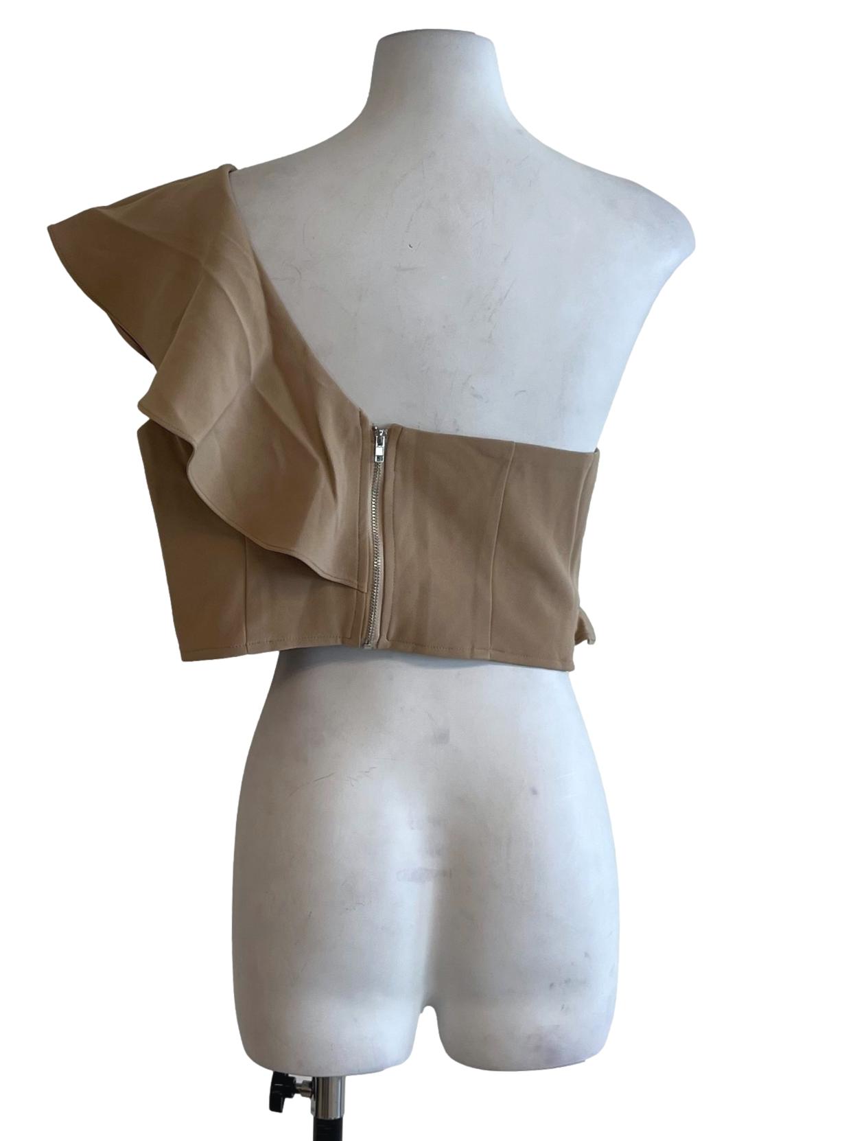 Beige Asymmetrical Neckline Blouse