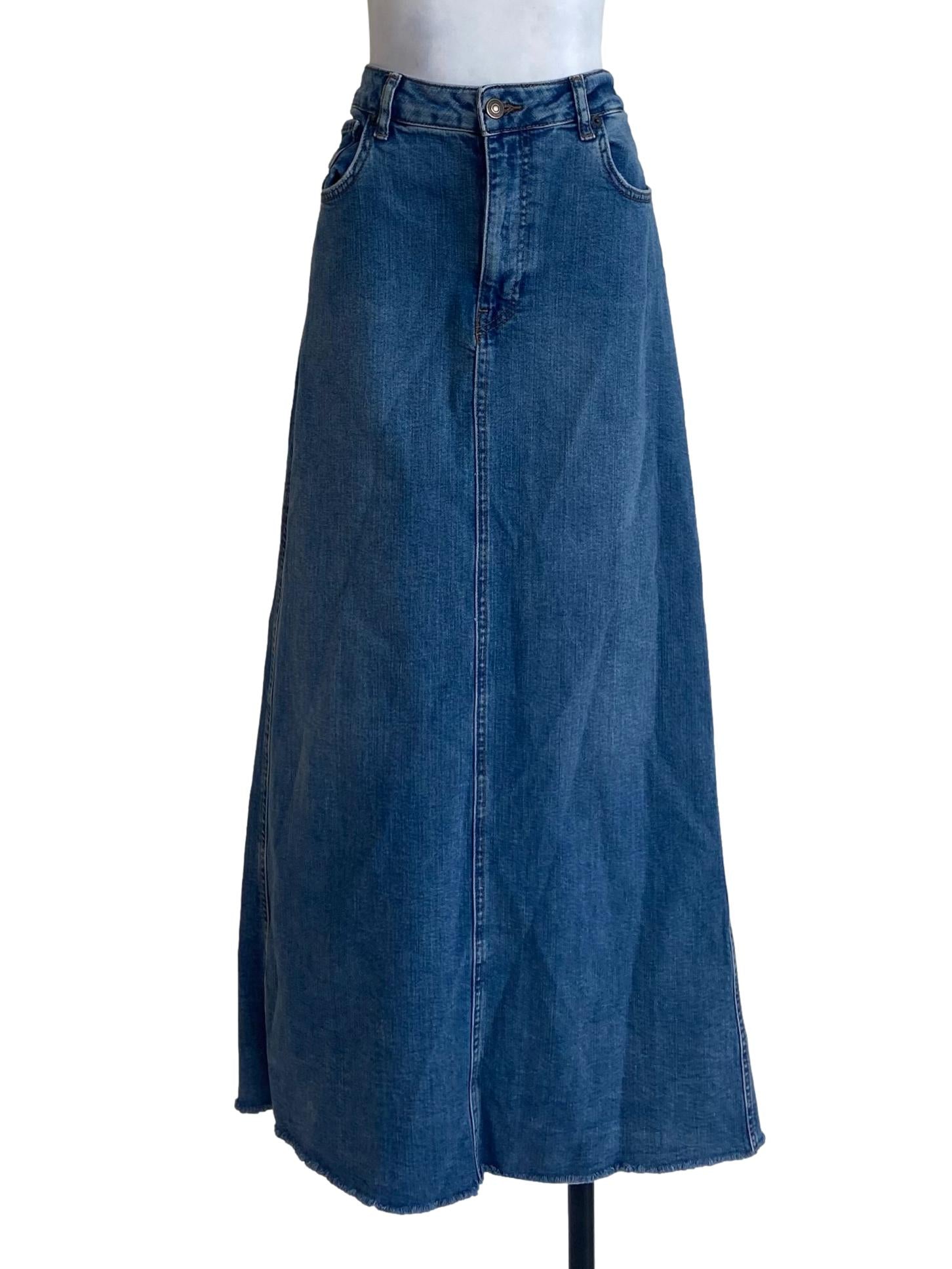 Blue Slit Denim Maxi Skirt