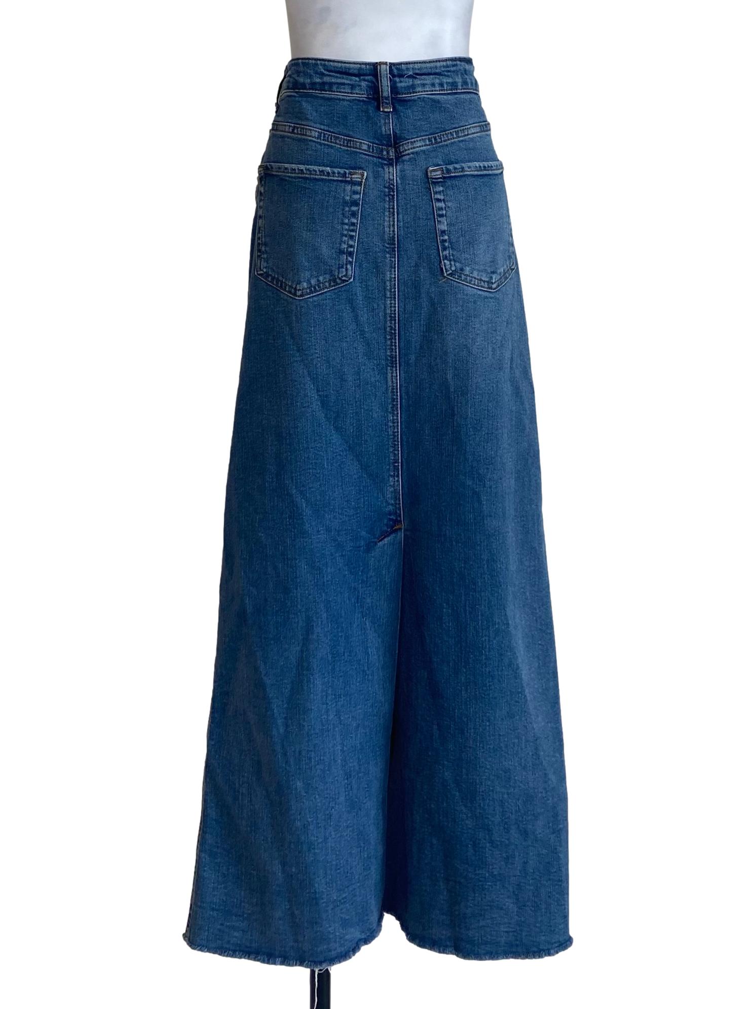 Blue Slit Denim Maxi Skirt