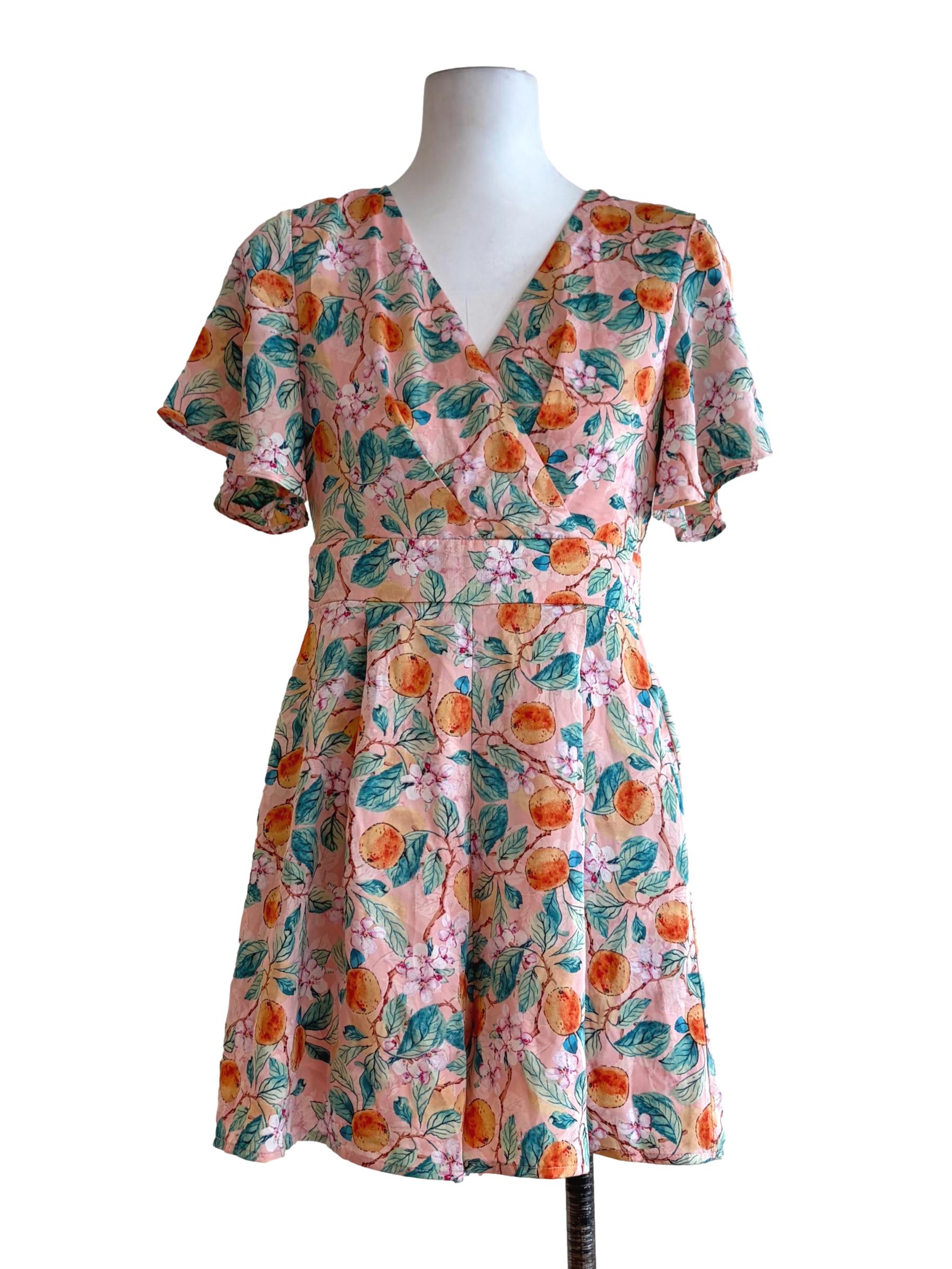Crepe Pink Floral Print Crossed Front Romper