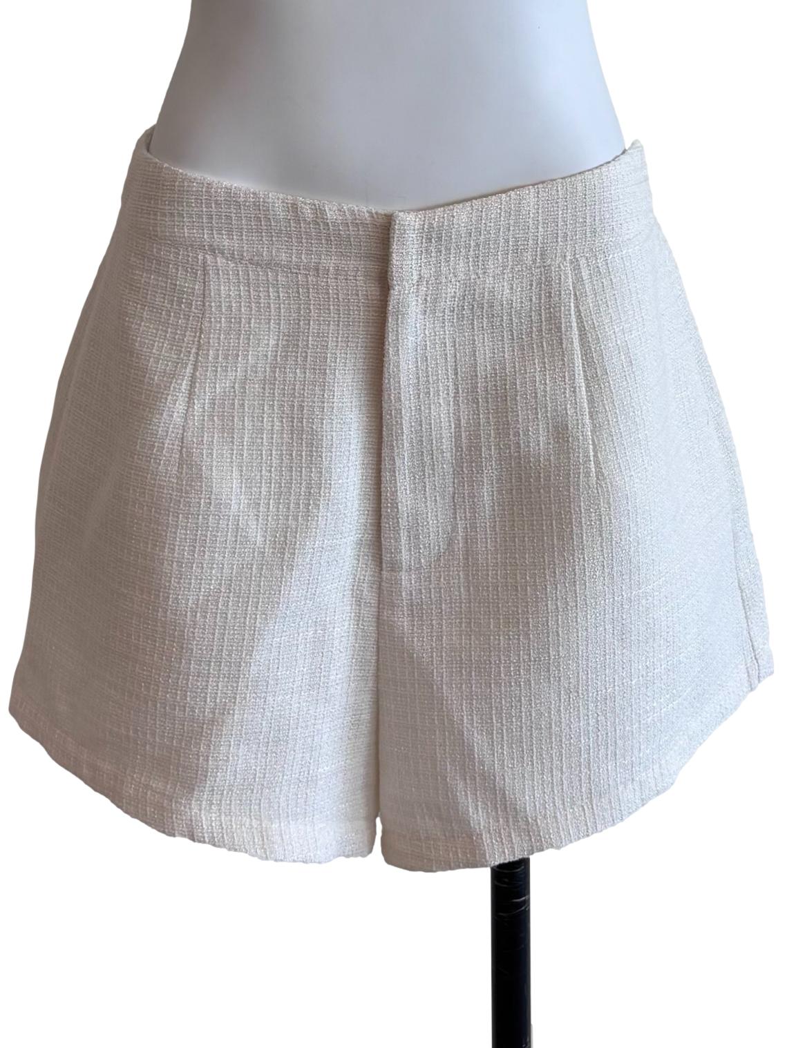 Cream White Tweed Shorts