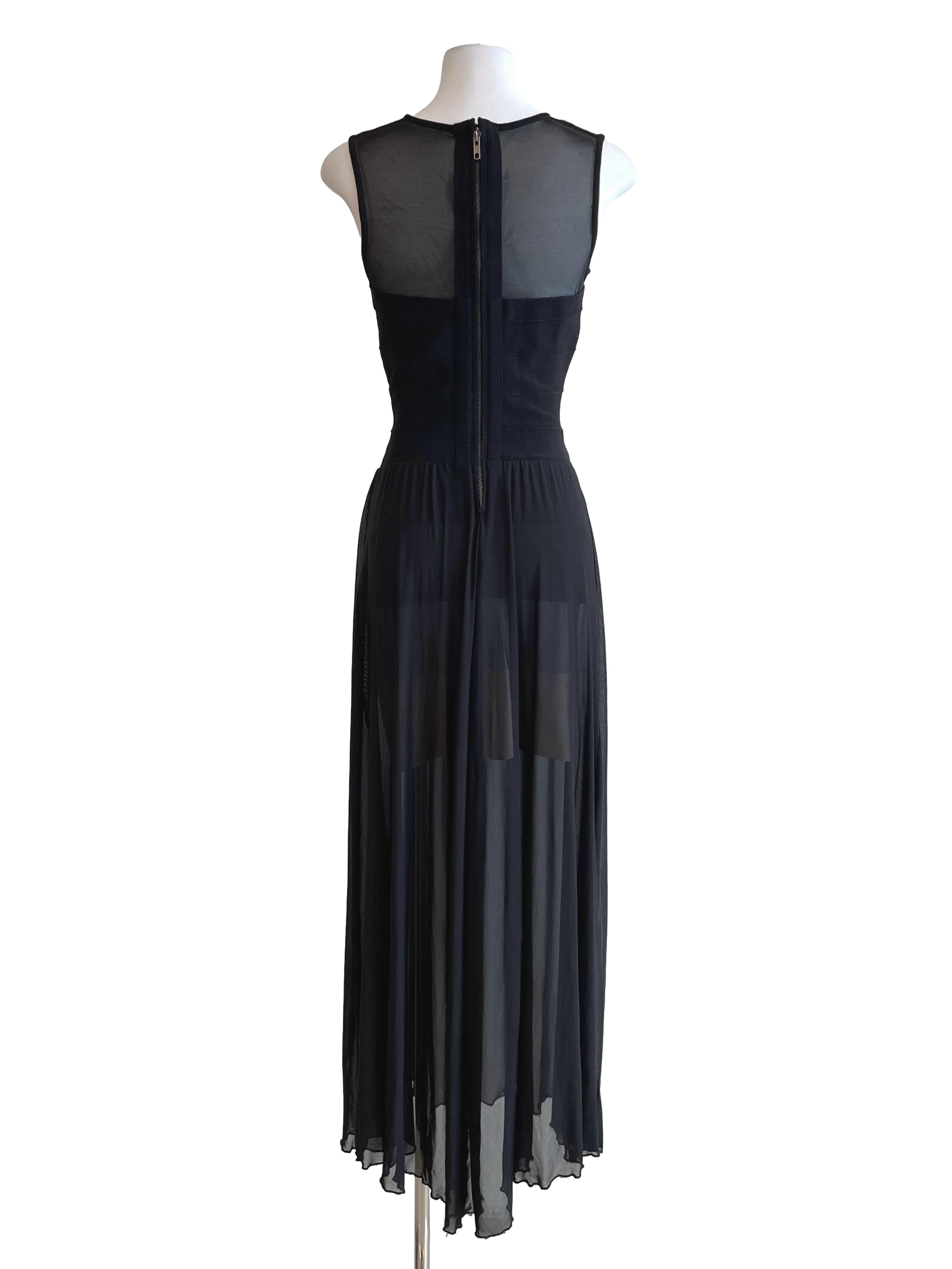 Black Sleeveless Long Mesh Dress