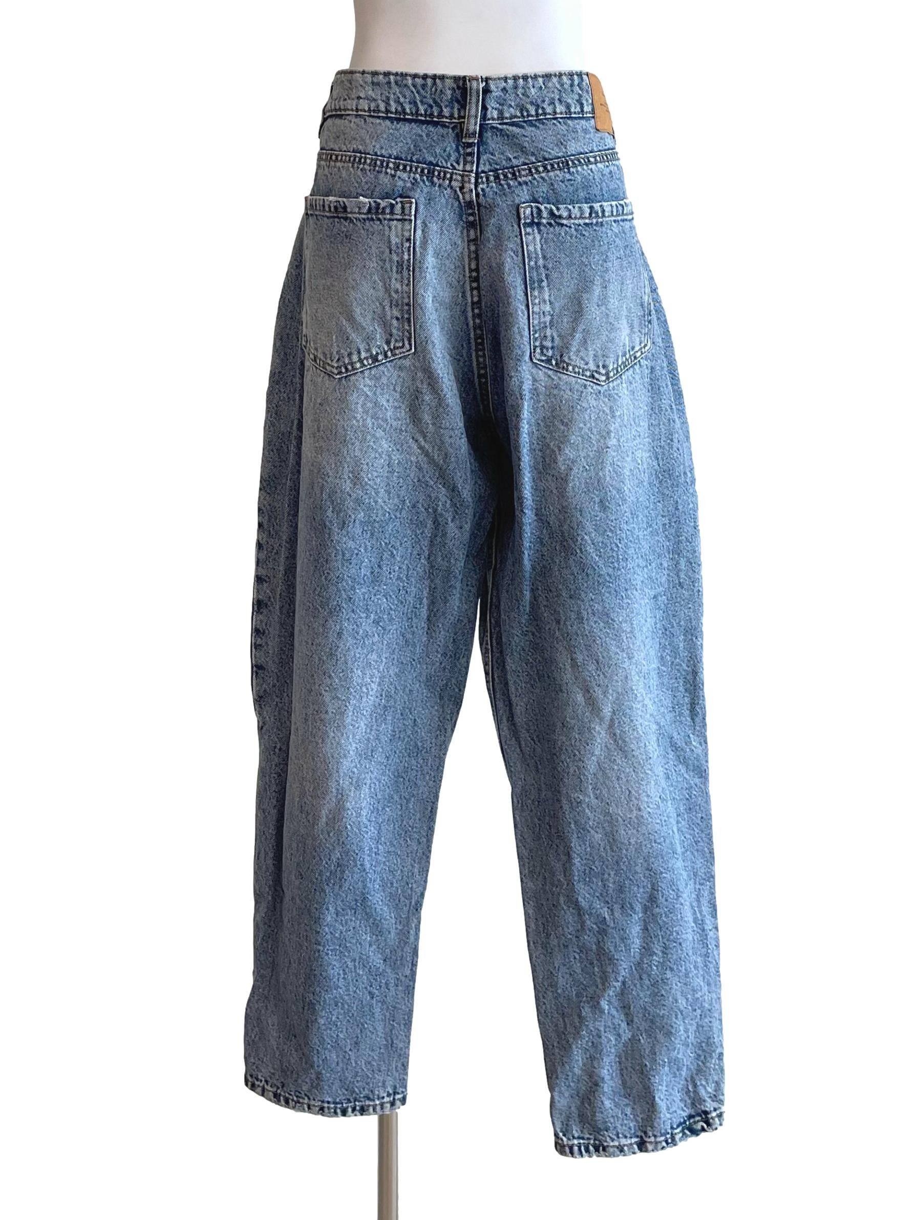 Light Blue Hidden Button Fly Mom Jeans