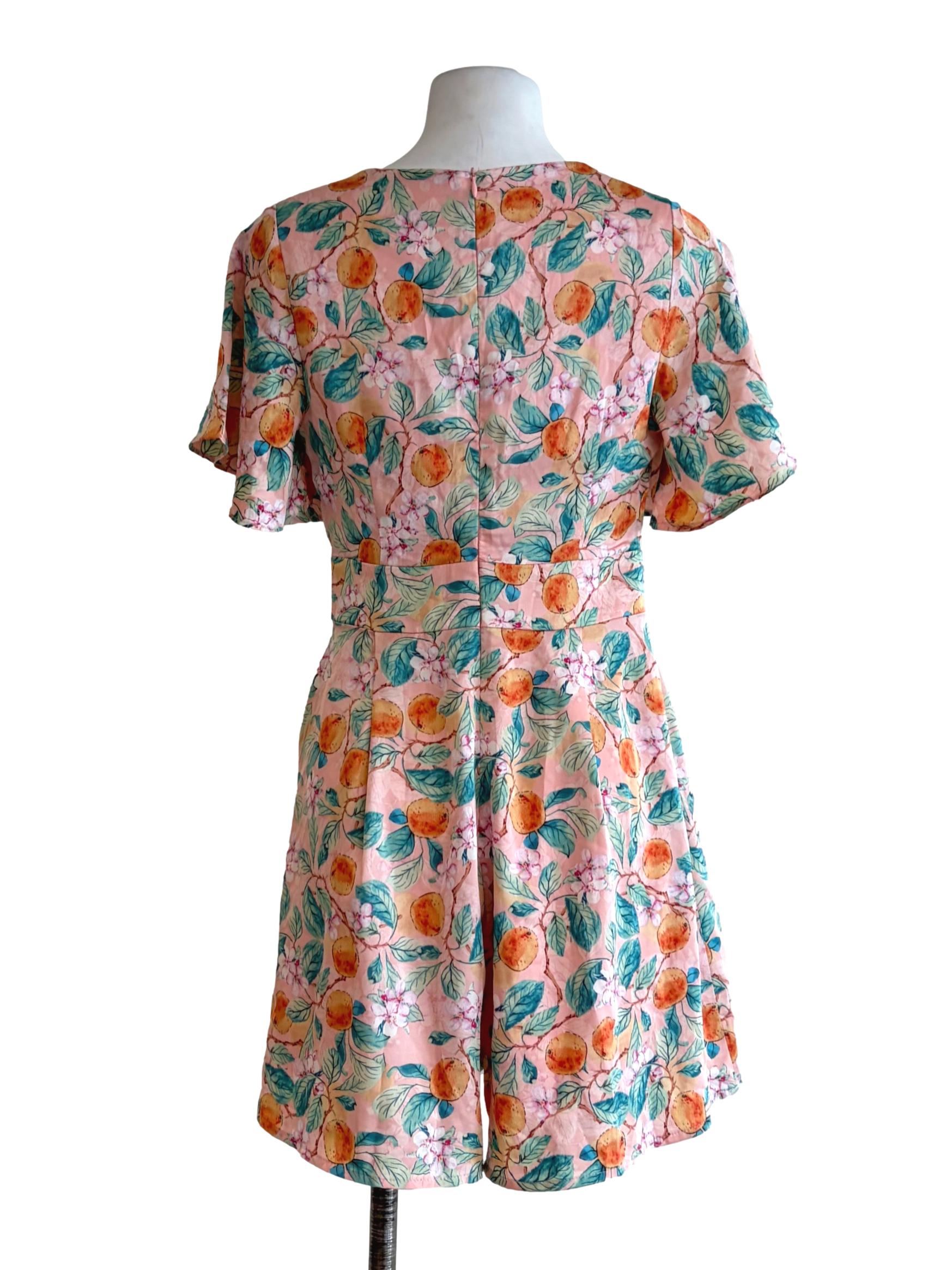 Crepe Pink Floral Print Crossed Front Romper