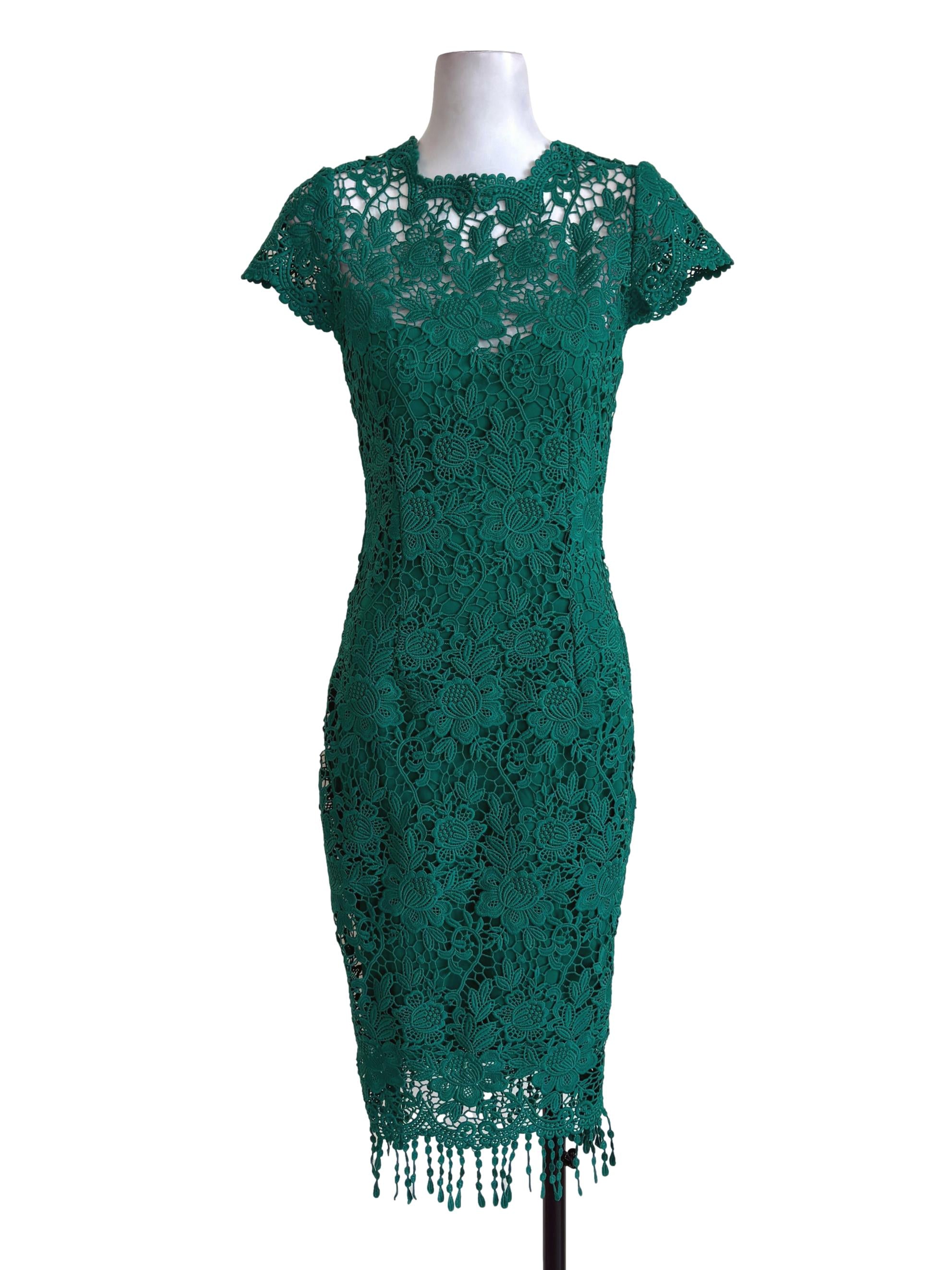Green Floral Lace A Line Dress