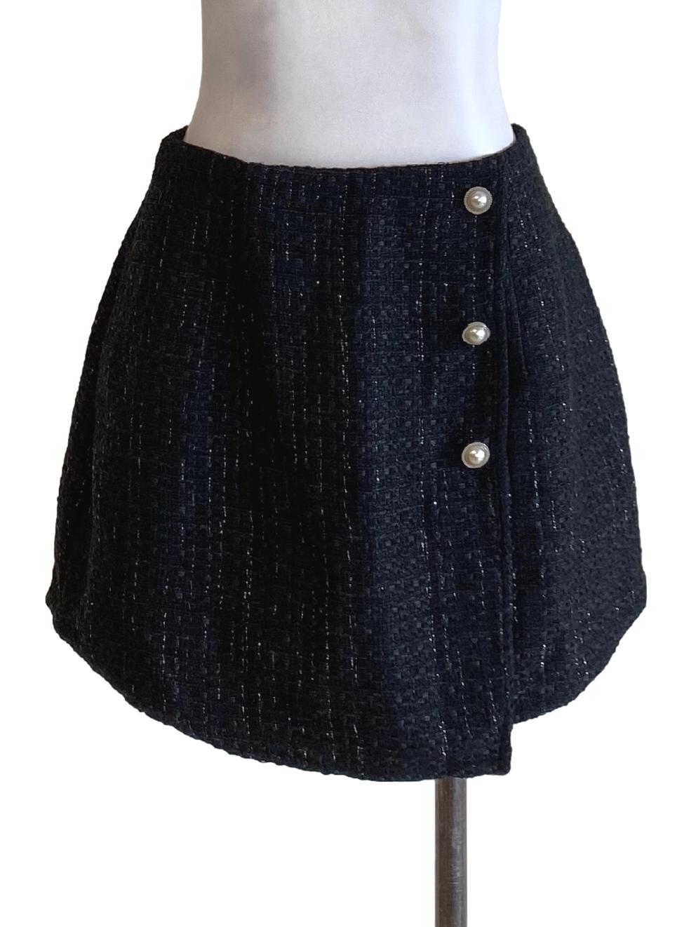 Shadow Black Boucle Mini Tweed A-Line Skirt