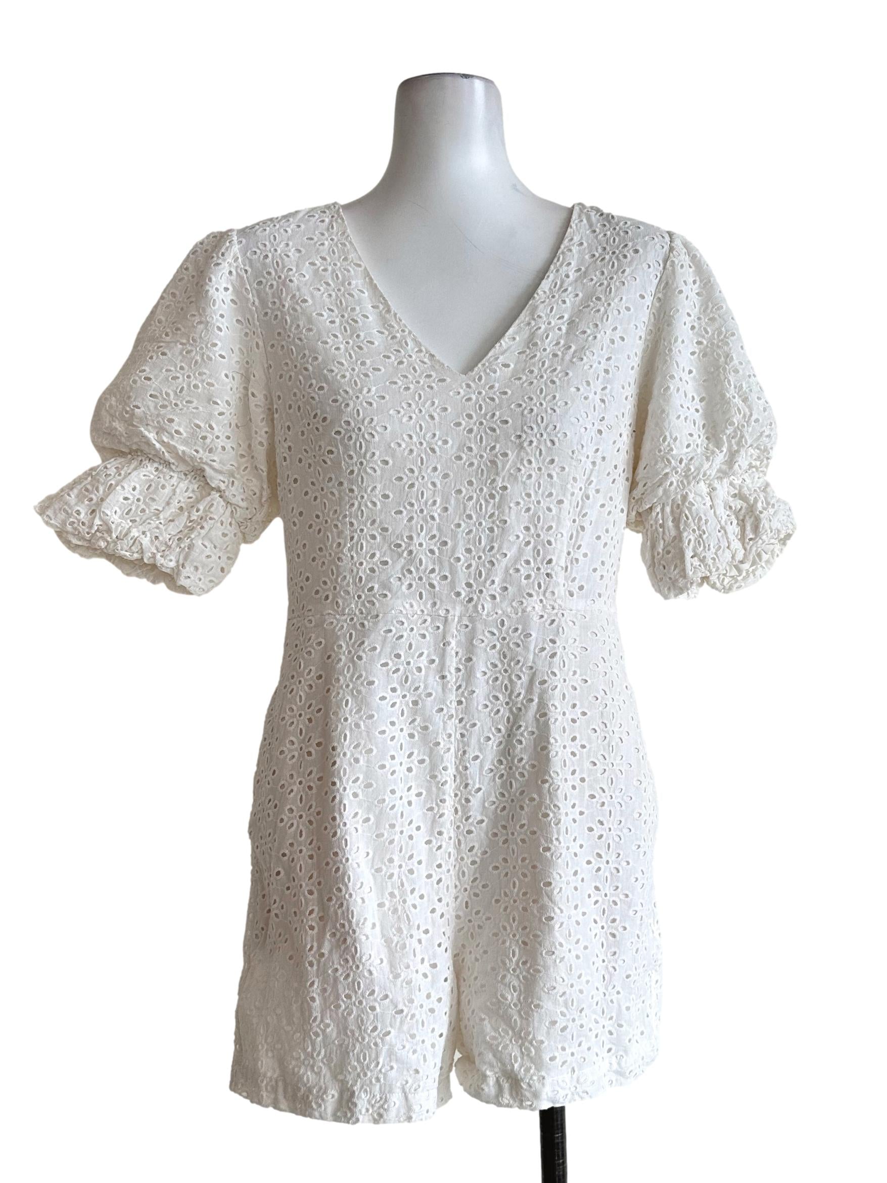 Daisy White Embroidery Pattern Romper LB